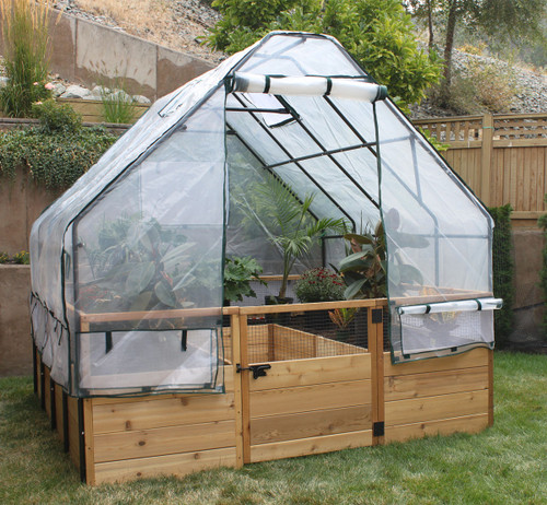 Cedar Complete Raised Garden Bed Kit with Greenhouse Cover 8' x 8'