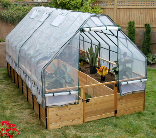 Cedar Complete Raised Garden Bed Kit with Greenhouse Cover 8' x 8'