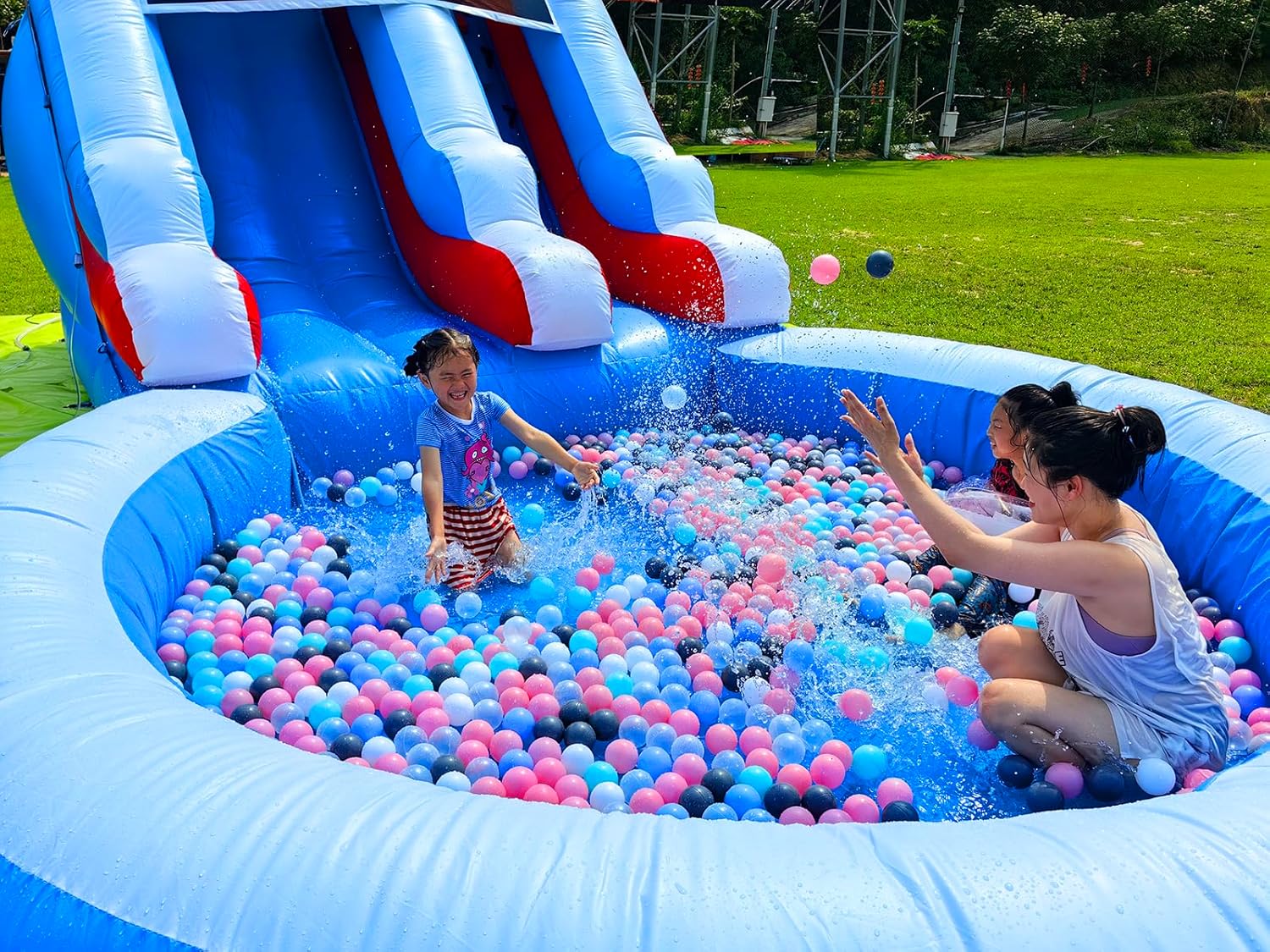 24FT(L) Commercial Grade Water Slide for Kids Adults, (Heavy Duty Full PVC) (Big Airtight Splash Water Pool), (1100w Blower), Inflatable Waterslide for Backyard, Ocean Outdoor Slide Park, 24x13x12ft