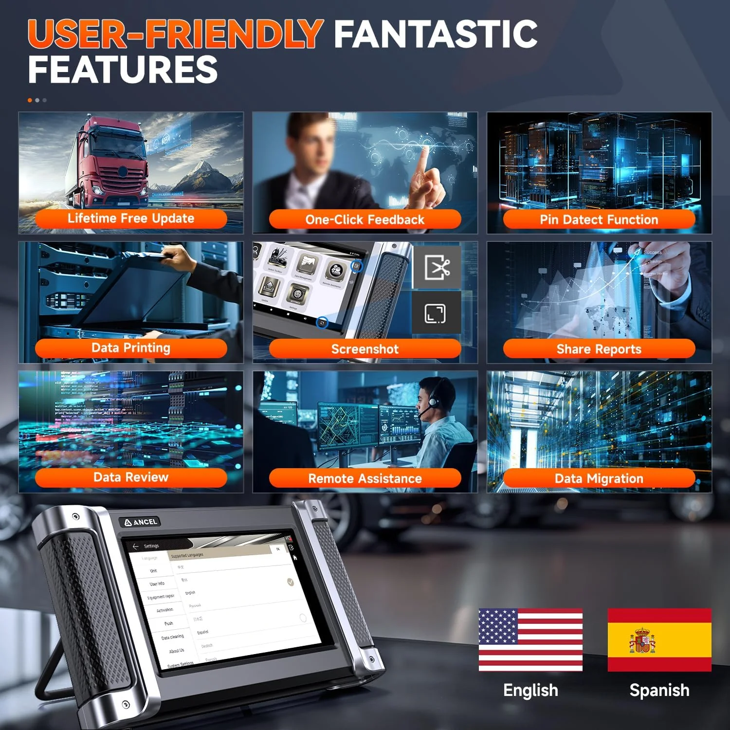 ANCEL HD8000 Heavy Duty Truck Scanner, DPF Reset & Forced Regen, Diesel Scanner Diagnostic Tool with Speed Limit Idle Speed Coding & Oil Service Reset for Trucks Buses, Free Update Lifetime