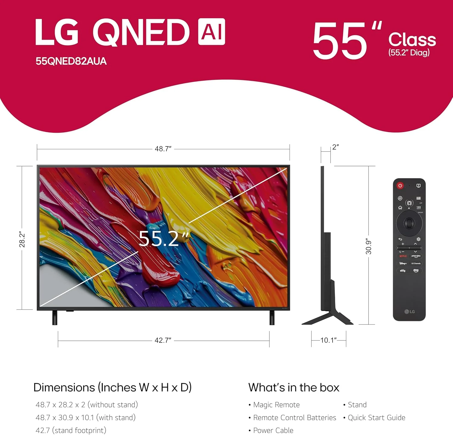 LG 55-Inch Class QNED AI 4K QNED82A Series Smart TV w/AI Sound, HDR10, 4K Super Upscaling, Filmmaker Mode, Wow Orchestra, Alexa Built-in (55QNED82AUA, 2025)