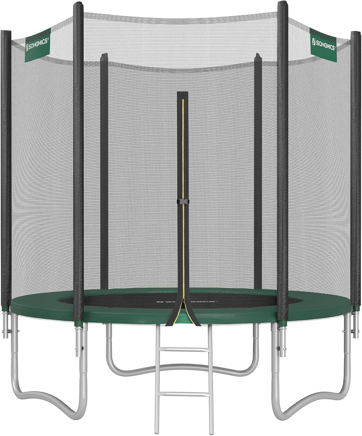 SONGMICS Trampolin Outdoor Ø 183cm, rundes Gartentrampolin mit Randabdeckung, mit Sicherheitsnetz, mit Leiter und gepolsterten Stangen