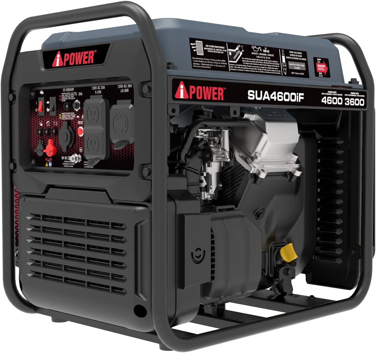 A-iPower 4600W RV-Ready Quiet Portable Inverter Generator Gas Powered, Ultra-lightweight Open Frame Power Supply for Tailigating/Home Backup, CO Sensor