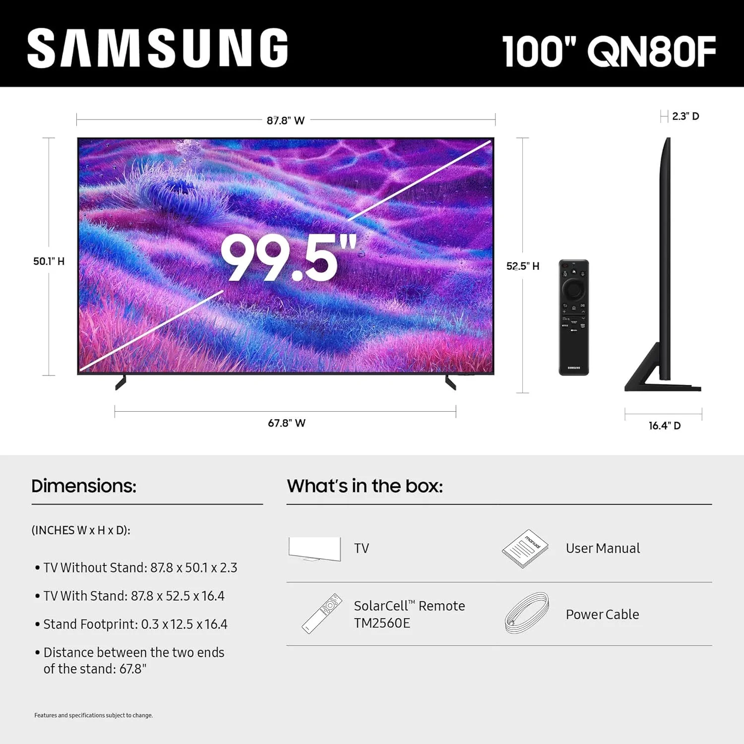 Samsung 100-Inch Class Neo QLED QN80F 4K Mini LED Smart TV (2025 Model) NQ4 AI Gen2 Processor, Quantum Matrix Technology Core, 4K AI Upscaling, Dolby Atmos, Samsung Vision AI, Alexa Built-in