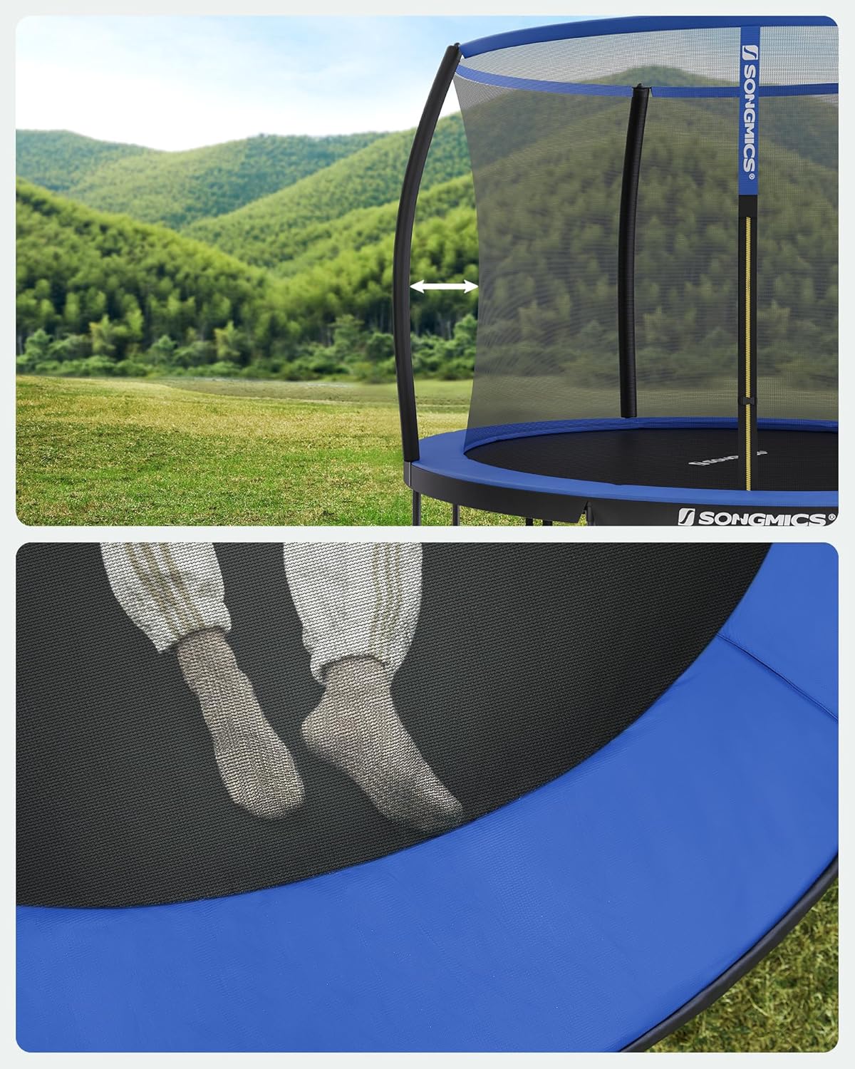 SONGMICS Outdoor Trampoline Ø 366 cm, Round Garden Trampoline for Children with Safety Net, Edge Cover, Ladder and Padded Poles
