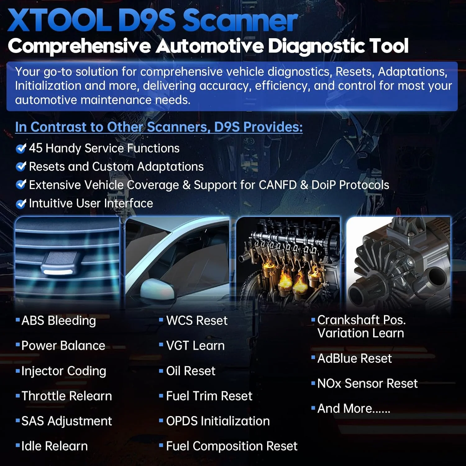 XTOOL D9S Automotive Diagnostic Tool, Wireless OBD2 Scanner with ECU C0ding, Topology, Bidirectional Scan Tool 2.0 with FCA, 45+ Resets, Full System, PMI, CAN FD/DoIP, 3-Yr Update