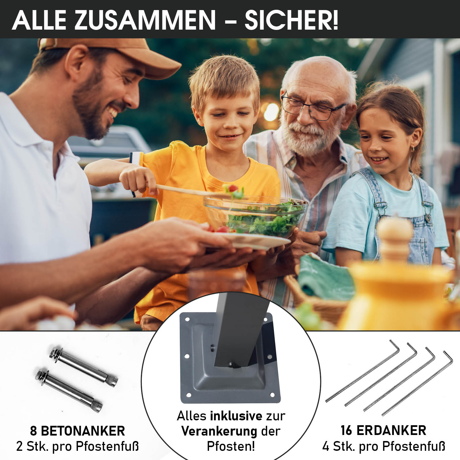 BRAST Alu Pavillon PREMIUM mit festem Dach 3x4m grau