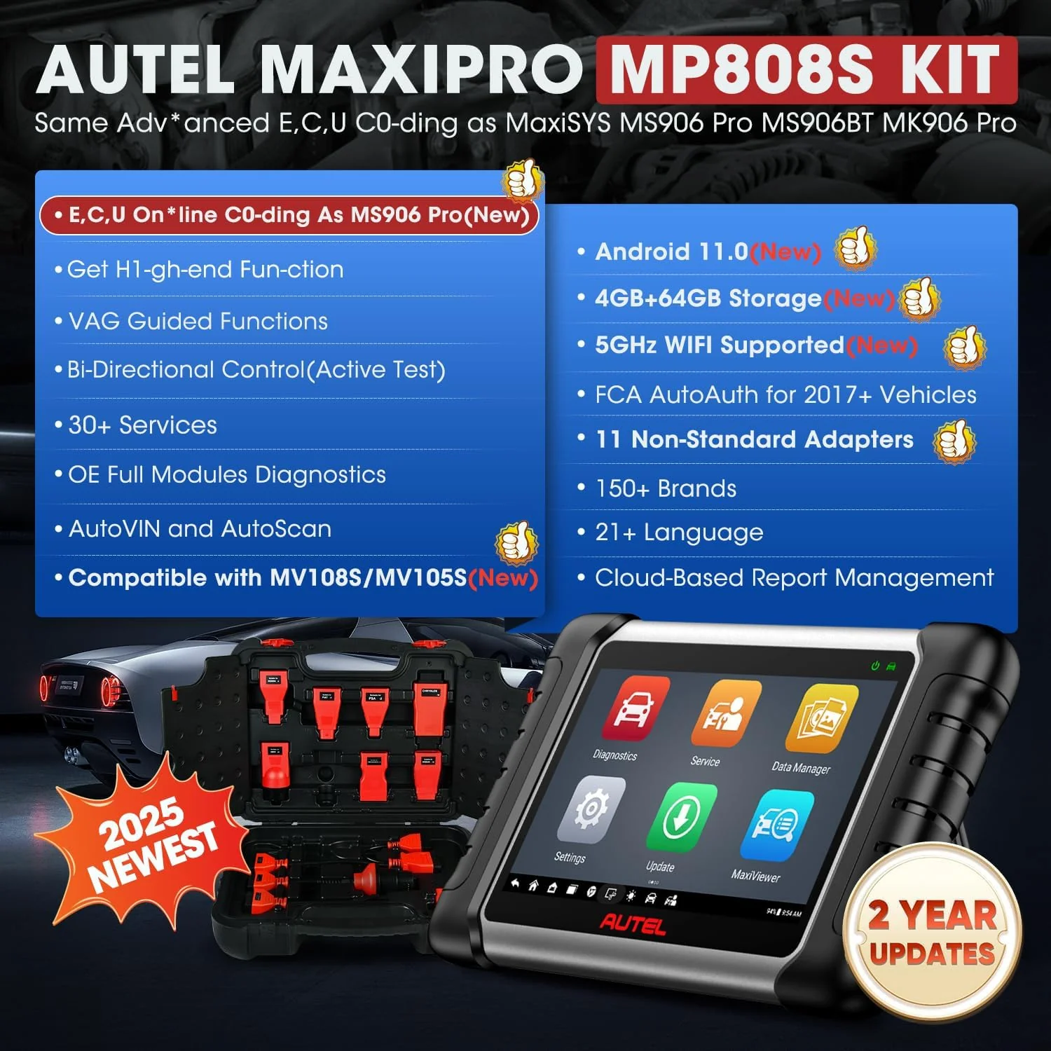 Autel MaxiPRO MP808S KIT Scanner - 2025 2-Year Update($490) Ver. of MaxiPRO MP900-BT MP900 KIT, PR0 ECU C0ciing, 3K+ Active Tests as MS906 PRO, 31+ Resets, Up of MP808BT PRO MK808S MK900 MX900