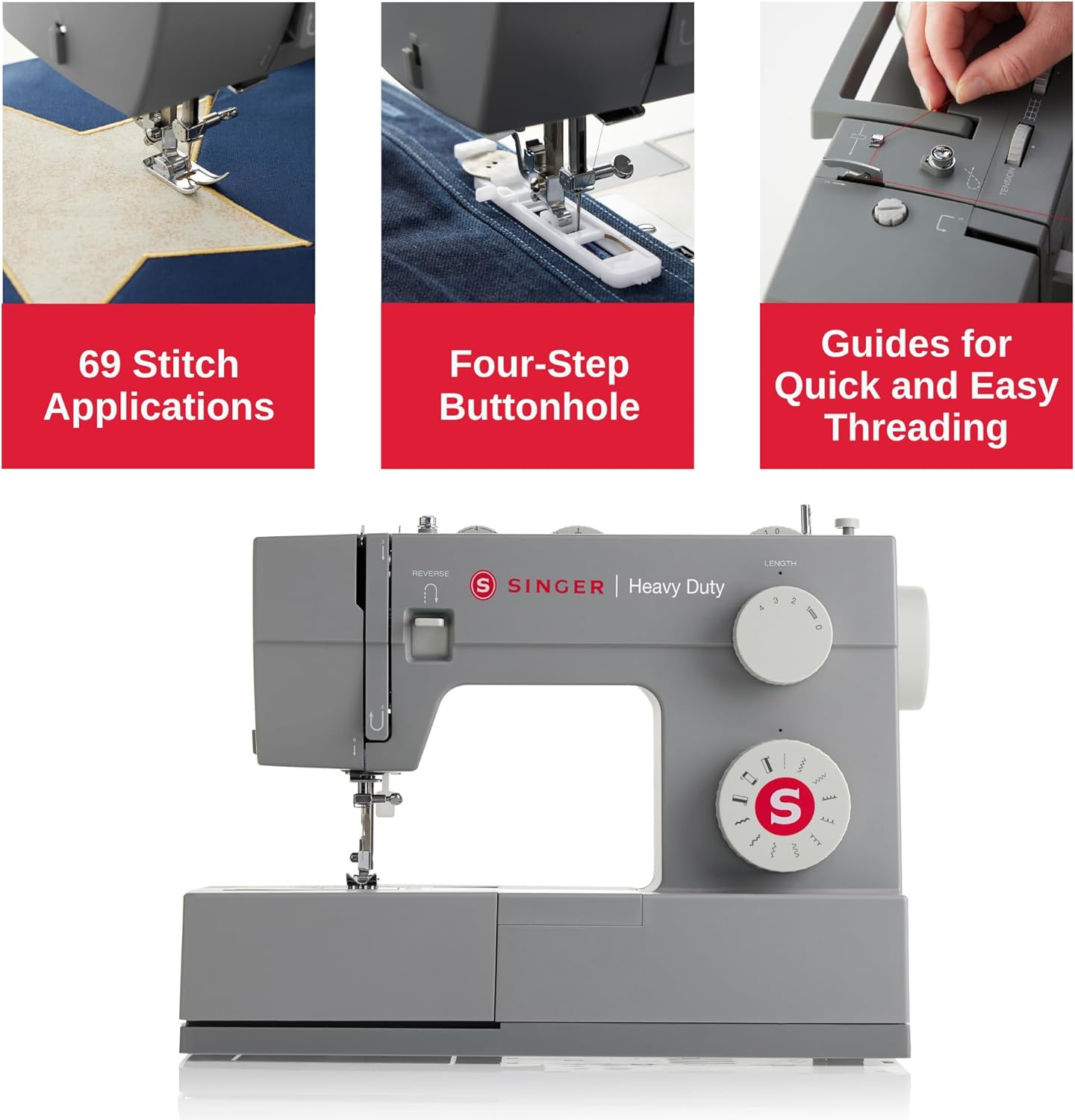 SINGER Heavy Duty 4411 High Speed Sewing Machine with Accessory Kit | Strong Motor With Enhanced Piercing Power, 69 Stitch Applications, Full Metal frame, 4-step Buttonhole & LED Light