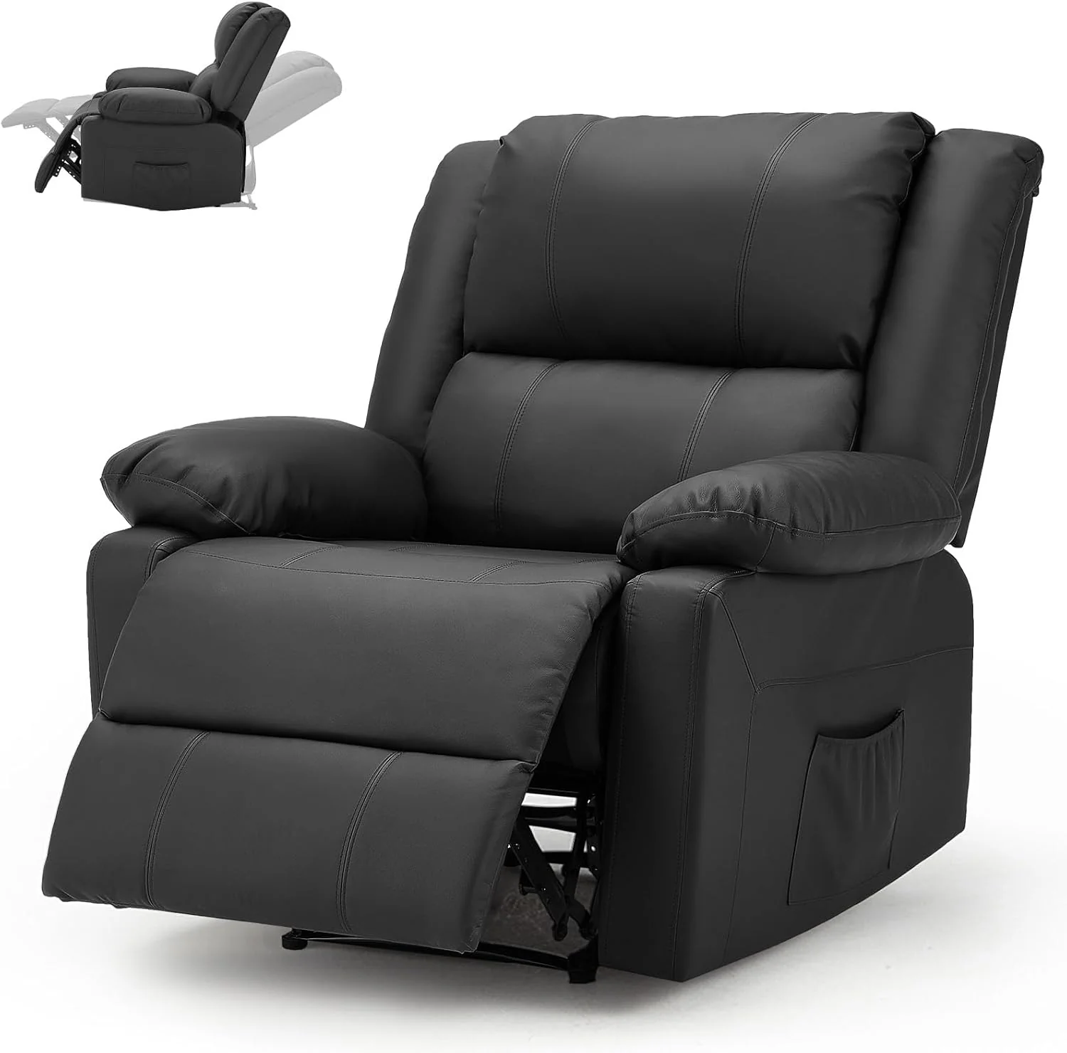 UNIONLINE lounge chair, an ergonomic TV armchair that can weigh up to 150 kilograms, a modern single artificial leather armchair with manual control, side pockets, and feet (black)