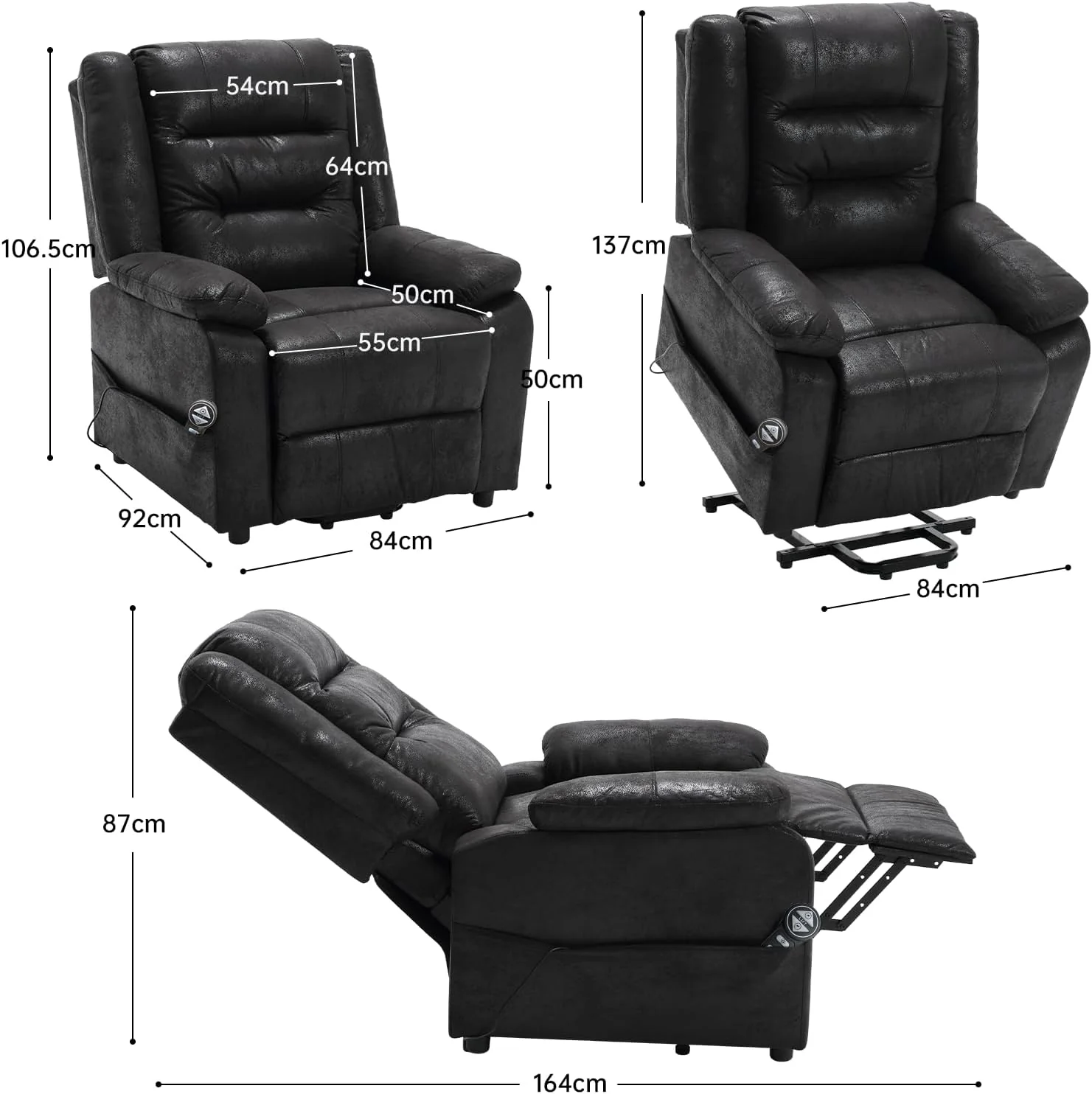 Electric TV chair with standing assistance, massage chair with heating function, adjustable remote control with lying function, sleep function and feet, weighing 220 kilograms, black suede