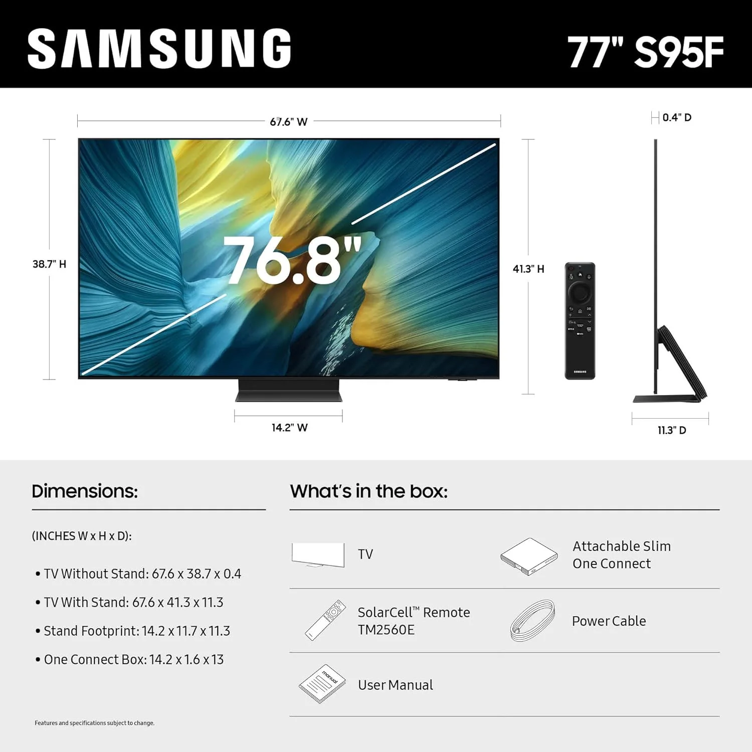 SAMSUNG 77-Inch Class OLED S95F 4K Glare Free Smart TV (2025 Model) NQ4 AI Gen3 Processor, OLED HDR Pro, Motion Xcelerator 164Hz, Dolby Atmos, Samsung Vision AI, Alexa Built-in