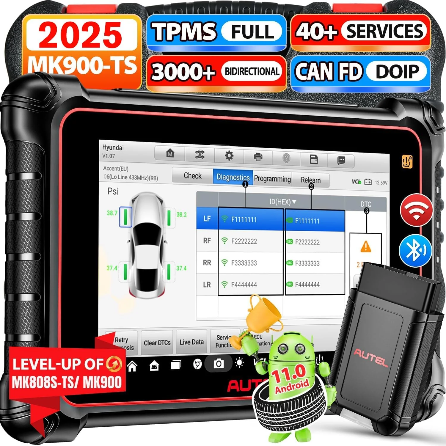 Autel Scanner MaxiCOM MK900TS, 2025 8IN MK900-TS with DoIP/CAN FD 40+ Service, Up of MK900BT MK900 MK808S-TS TS900, Top TPMS Programming, Bidirectional OBD2 Diagnostic Tool, 3000+ Active Tests, FCA