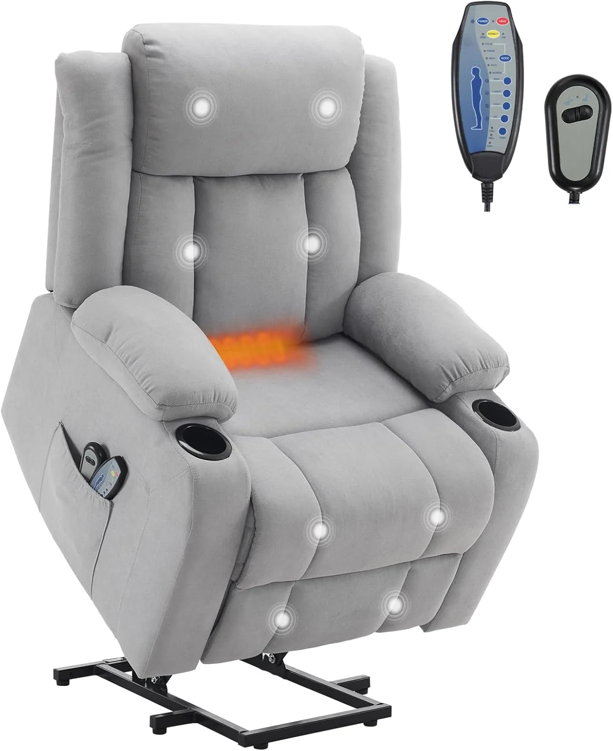 TV armchair with elevator relaxation armchair, electric massage chair with lounge chair function, lift assist, massage heating, 2 side bag drink rack, lounge chair TV armchair
