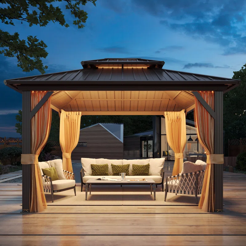 Outdoor Patio Gazebo, Hardtop Gazebo with Galvanized Steel Roof and Aluminum Frame