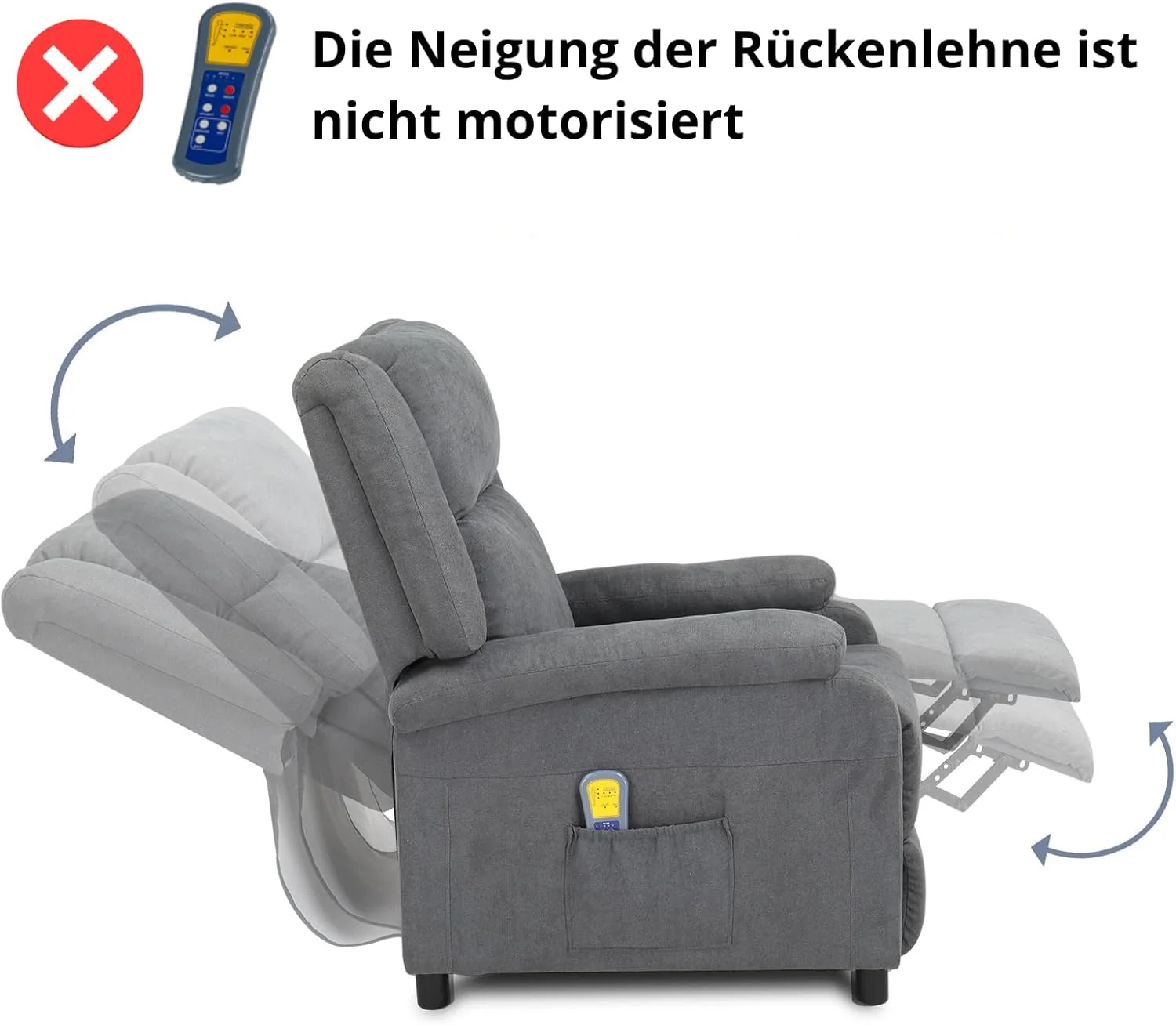 TV armchair 360° rotating relaxation chair, electric massage lounge chair, massage, heating, 2 side pockets and drink rack, TV armchair lounge chair position