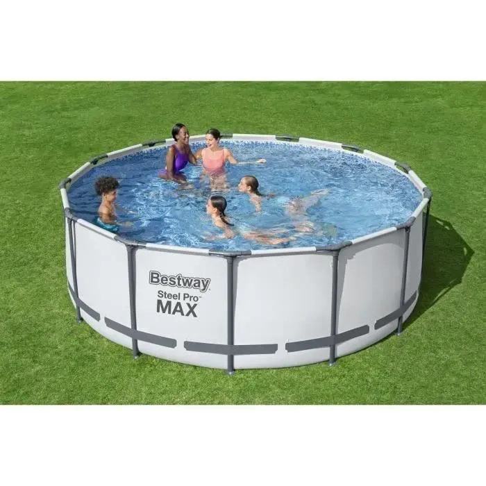 Kit Piscine hors sol tubulaire BESTWAY Steel Pro Max - 396 x 122 cm - Ronde (Livr&eacute;e avec pompe de filtration, &eacute;chelle + b&acirc;che)