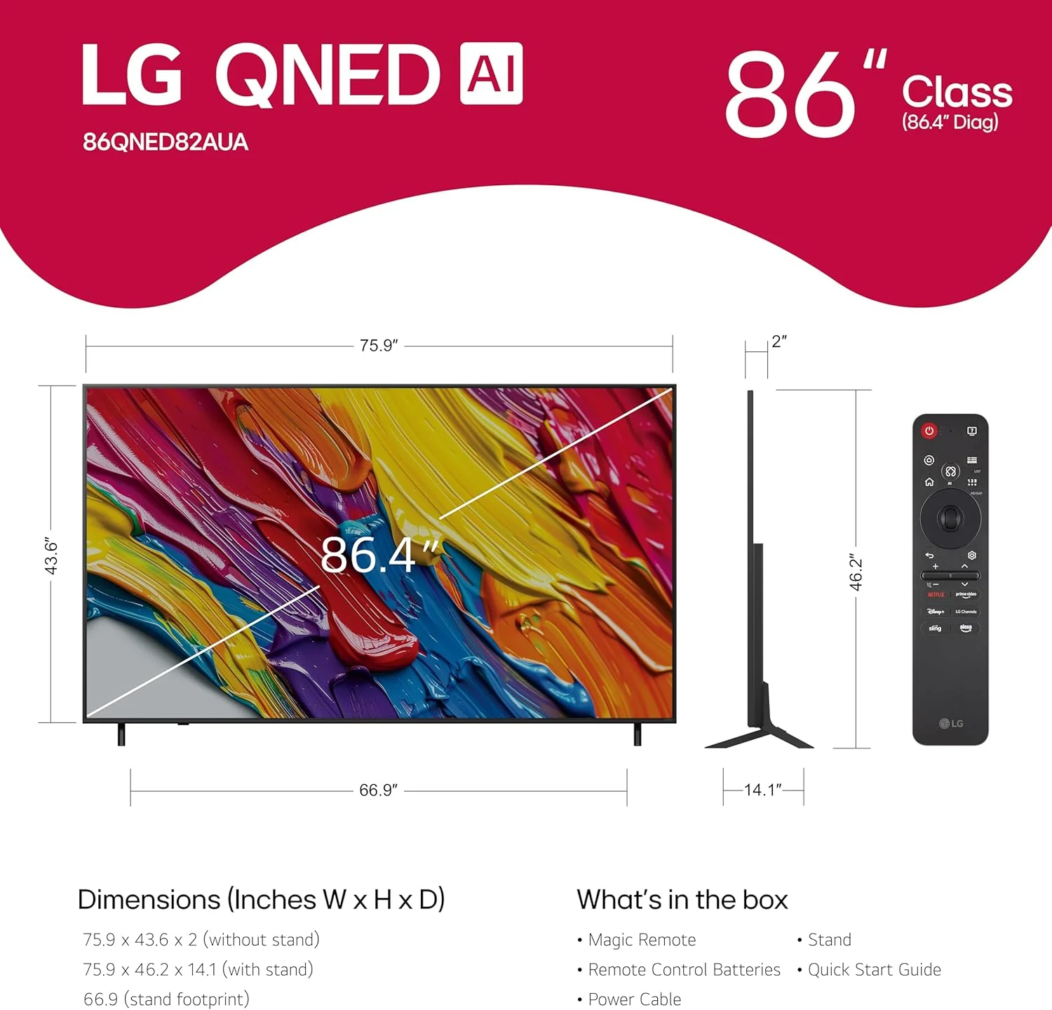 LG 86-Inch Class QNED AI 4K QNED82A Series Smart TV w/AI Sound, HDR10, 4K Super Upscaling, Filmmaker Mode, Wow Orchestra, Alexa Built-in (86QNED82AUA, 2025)