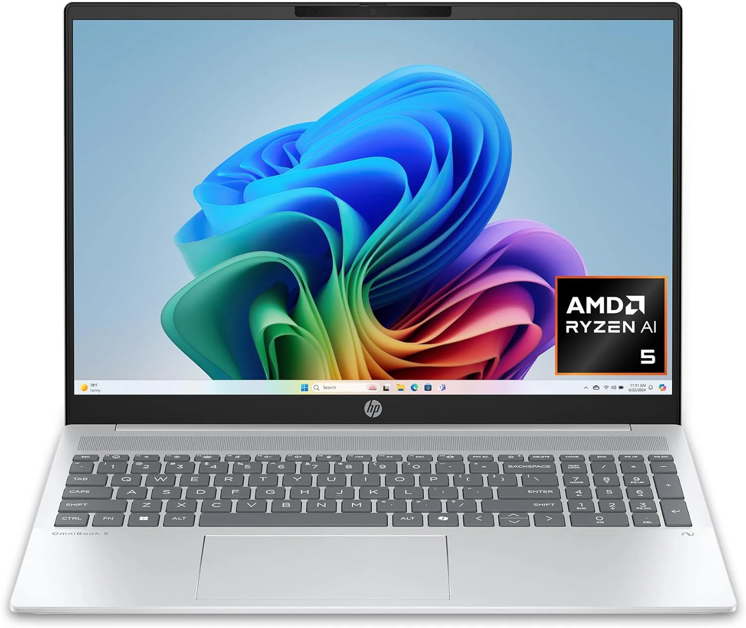 HP OmniBook 5 16 inch Next Gen AI PC, 2K Display, AMD Ryzen AI 5 340, 16 GB RAM, 512 GB SSD, AMD Radeon 840M Graphics, Windows 11 Home, Copilot+ PC with 50 Tops NPU, Glacier Silver, 16-ag1000nr