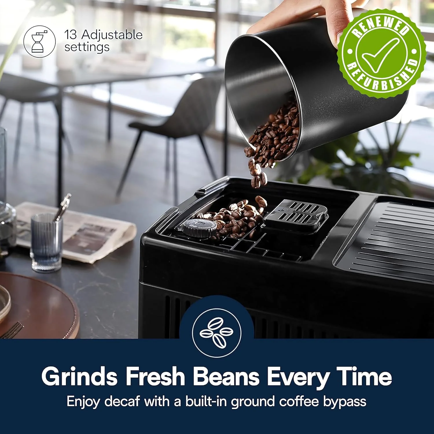 De'Longhi Dinamica Plus Espresso Machine (Renewed) with Automatic Frother, 24 Recipes, ECAM38085SB