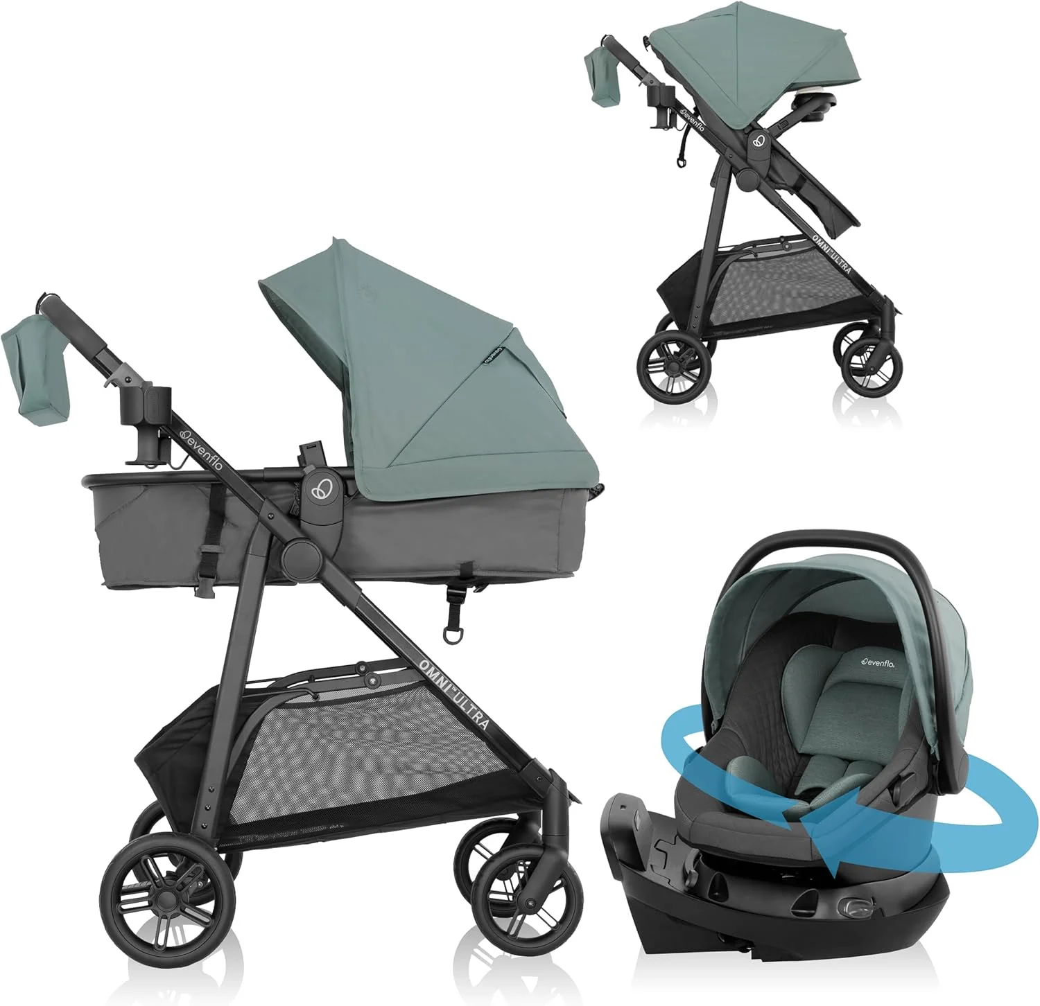 Evenflo Omni Ultra Travel System with Revolve180 LiteMax NXT Rotational Infant Car Seat - Pacific Green
