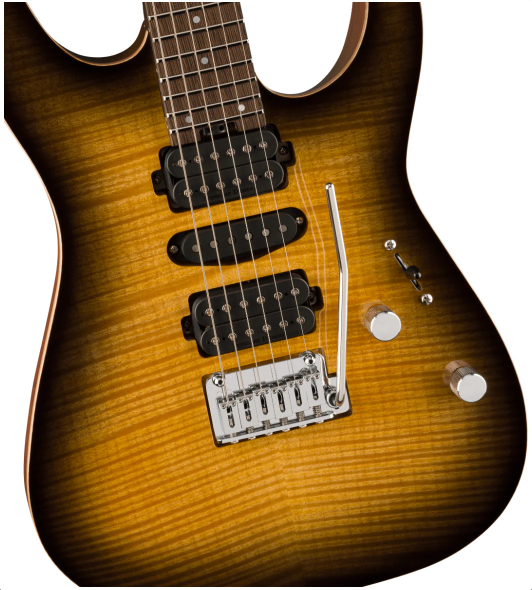 Charvel MJ Dinky DK24 HSH 2PT W MAH FM Flame Maple Top in Antique Burst 2024 w/OSSC