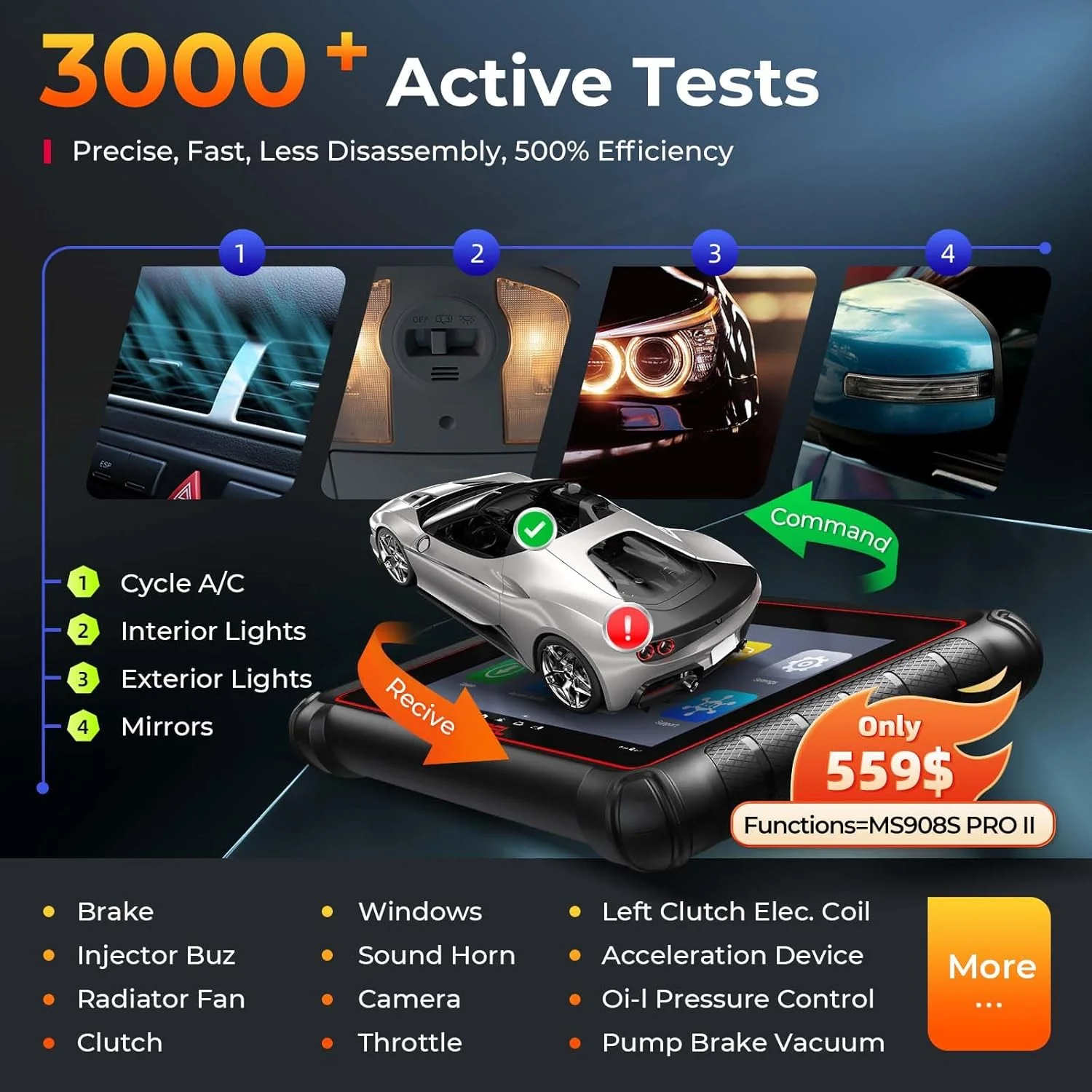 Autel Scanner MaxiCOM MK900, 2025 MK900 2.0 Bidirectional Diagnostic Tool as MK900BT, Pro Ver. of MX900 MK808S MK808BT MX808S MK808Z, 40+ Resets, 3000+ Active Tests, All Sys, CAN-FD&DOIP, OS 11, FCA