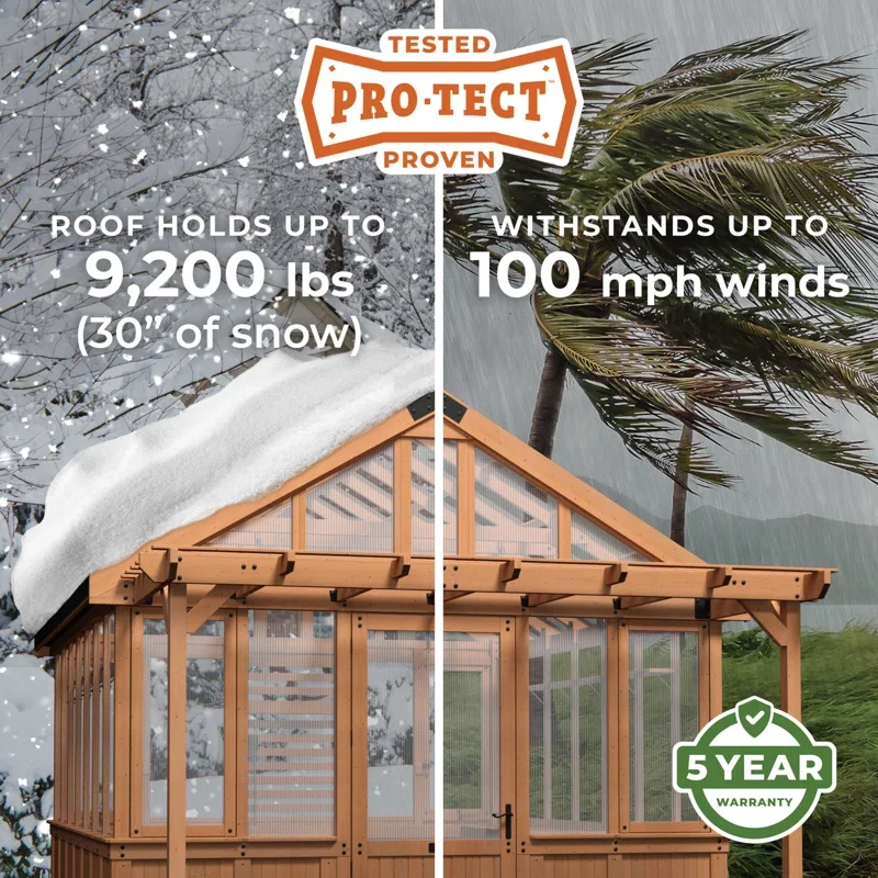 Backyard Discovery Bellerose XL 13' x 11' Cedar Wood and Polycarbonate Walk-In Outdoor Greenhouse Kit with Pergola