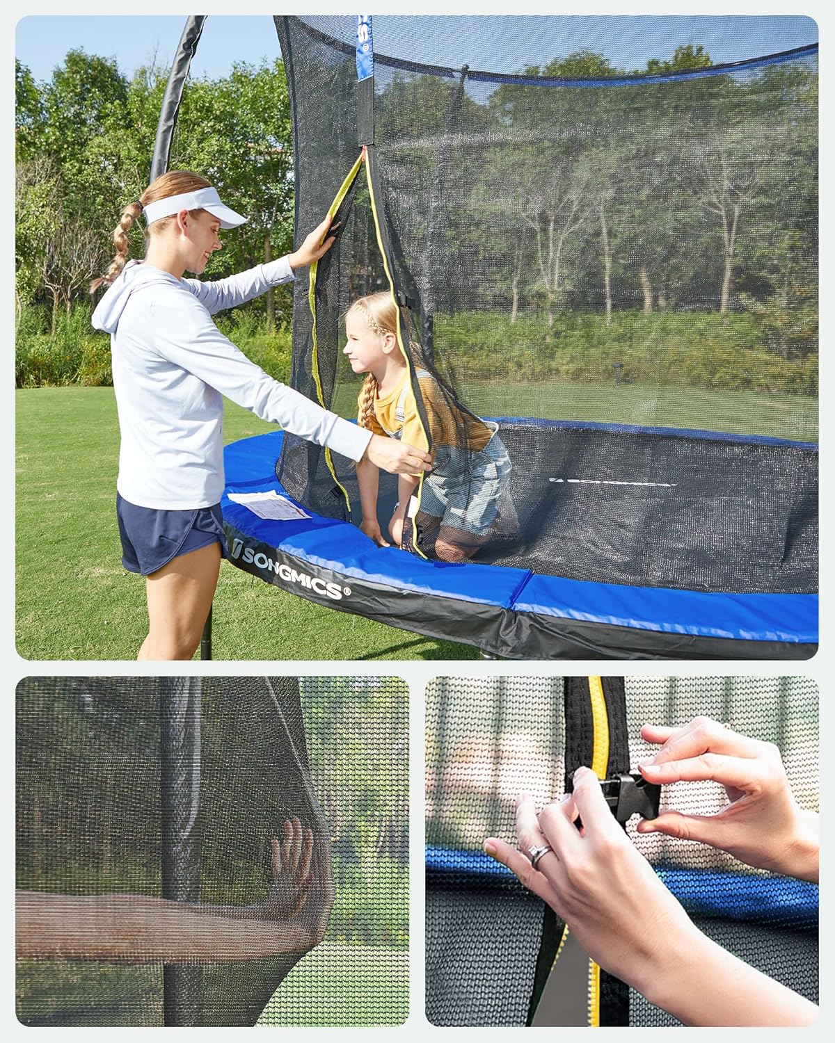 SONGMICS Outdoor Trampoline Ø 366 cm, Round Garden Trampoline for Children with Safety Net, Edge Cover, Ladder and Padded Poles