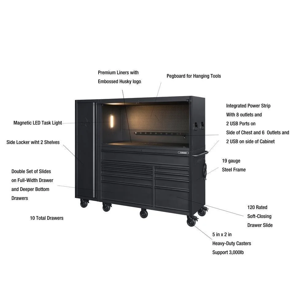 80 in. W 10-Drawer, Deep Combination Tool Chest and Rolling Cabinet Set in Matte Black (3-Piece)