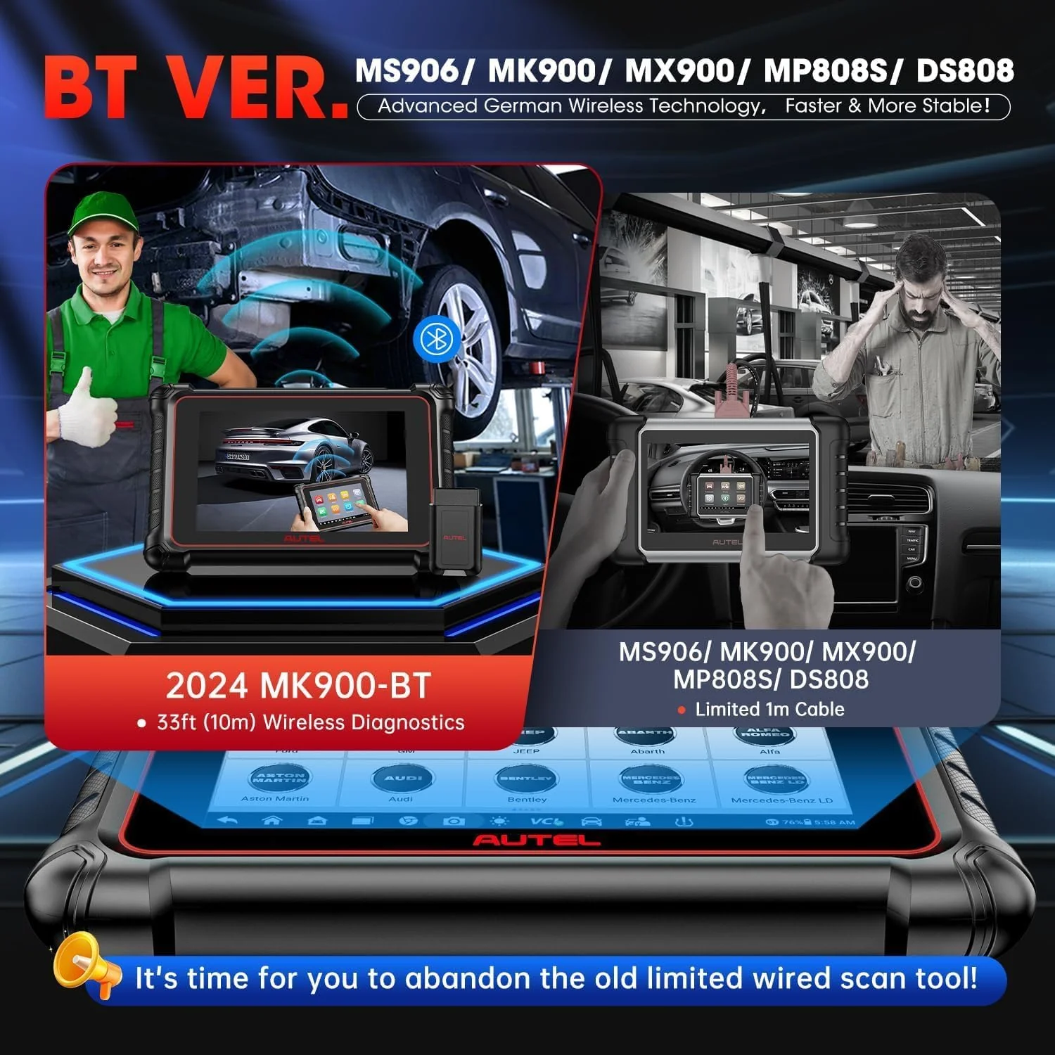 Autel Scanner MaxiCOM MK900BT, 2025 MK900-BT Bidirectional Diagnostic Scan Tool, 2.0 BT Ver. of MK900 MX900, 8in Up of MK808S MK808BT PRO MX808S MK808Z, 40+ Reset, 3K+ Active Tests, CAN FD & DoIP, FCA