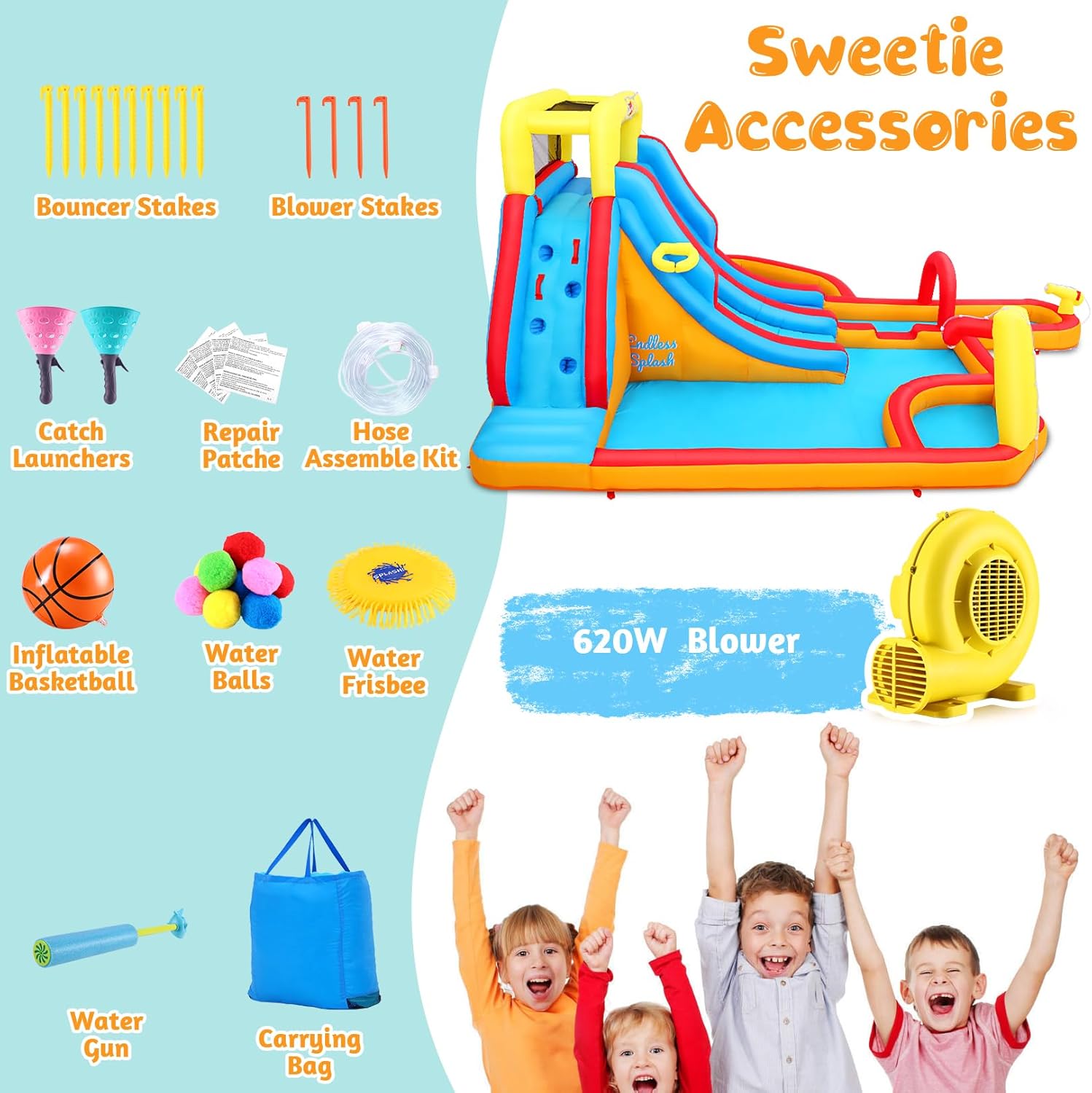 Whubefy 18Ftx14Ft Inflatable Water Slide Park Kids 3-12, Big Waterslide Bounce House with Extra Long Slides, Splash Pool, Kiddie Pool, Blow Up Water Slides Inflatables for Kids Backyard Water Fun