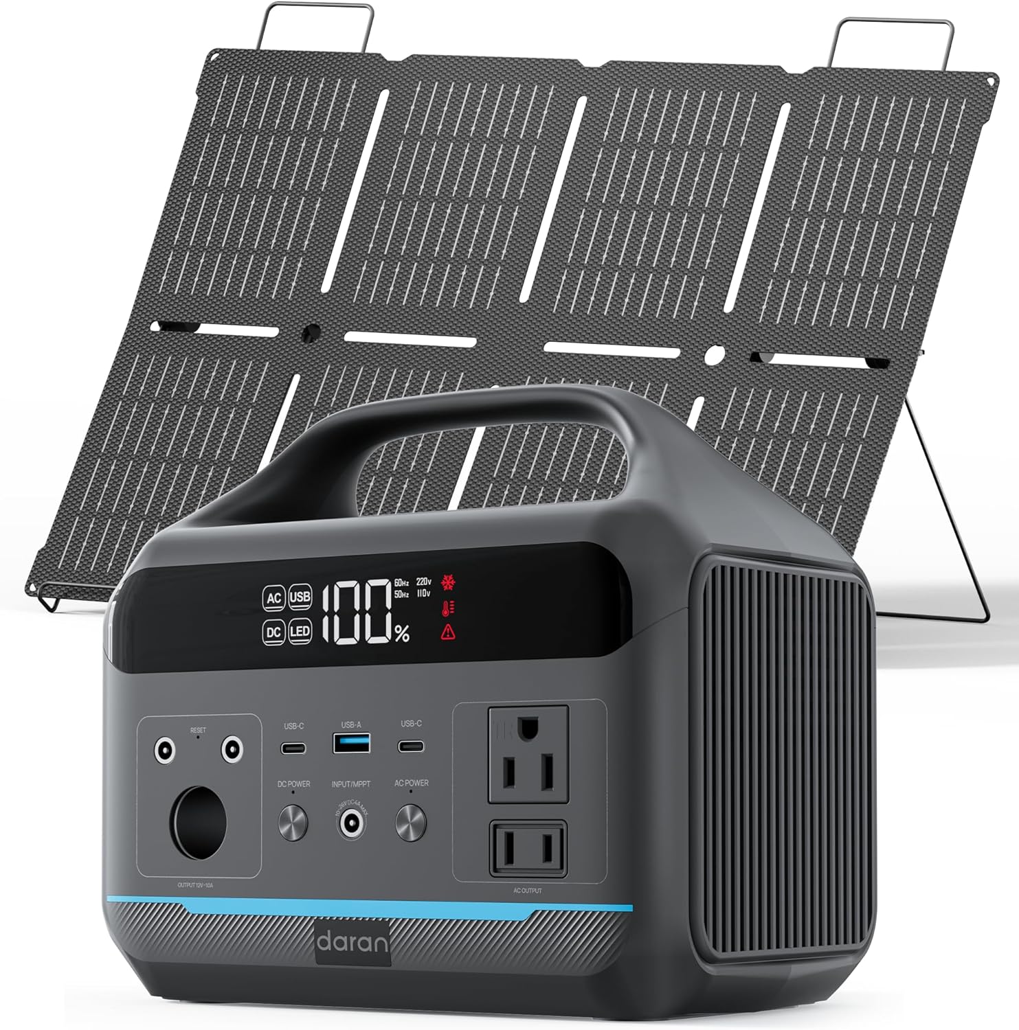 Portable Power Station 600W with Solar Panel 80W - 288Wh LiFePO4 Battery Backup Versatile 6-Port Design w/2 AC Outlets, 2H Fast Charging Solar Generator for Camping, RV, Home Emergencies, Hurricane