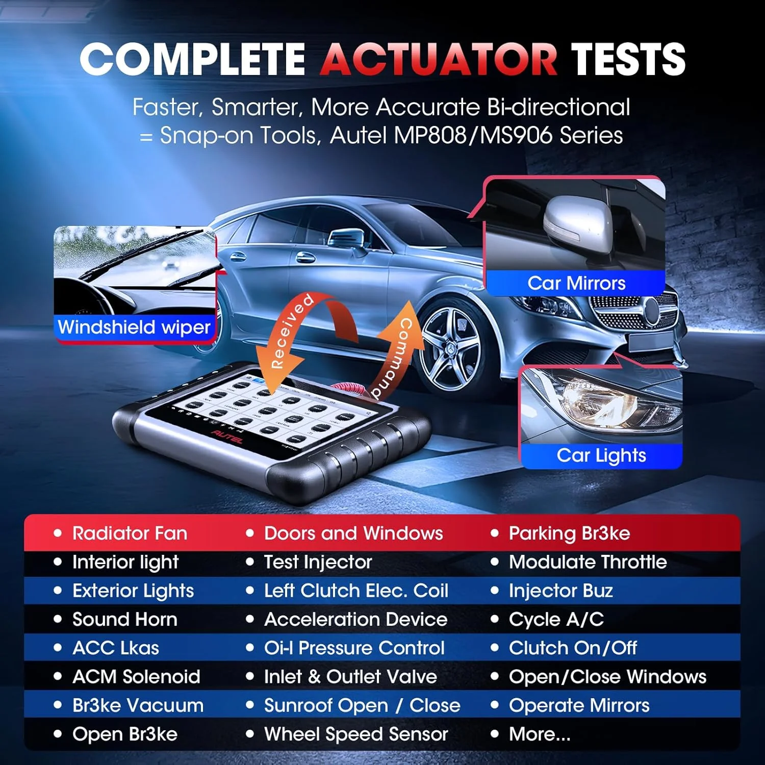 Autel Scanner MaxiCOM MK808S: 2025 Bidirectional Tool as MK808BT Pro MX808S M808Z, Work as MaxiCheck MX900 MK900BT, 28+ Service, Active Test, All System Diagnose, Injector C0ding, FCA Autoauth OS 11