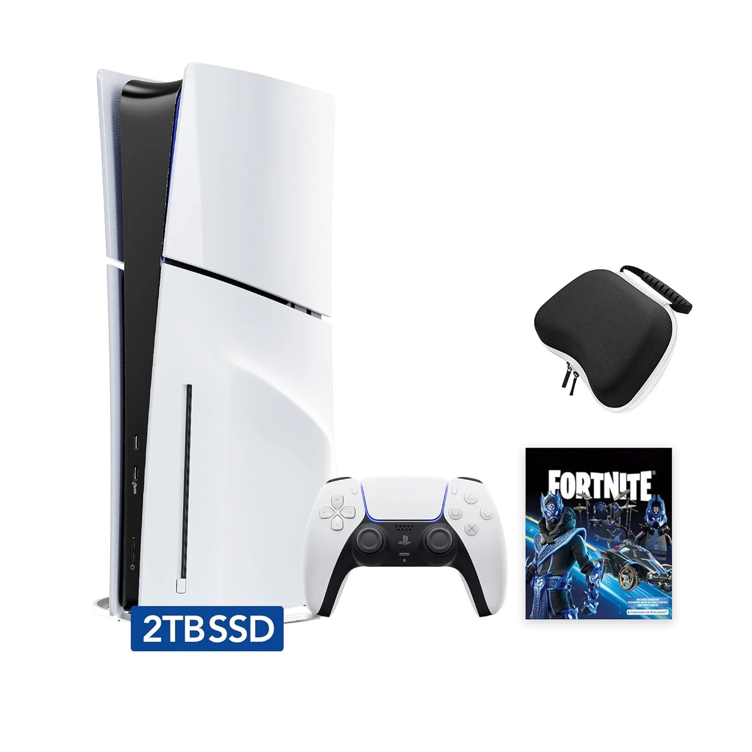 PlayStation 5 Slim Upgraded 2TB Disc Edition Fortnite Cobalt Star Bundle with Wireless Controller and Controller Case - White, Slim PS5 2TB PCIe SSD Gaming Console with Disc Drive