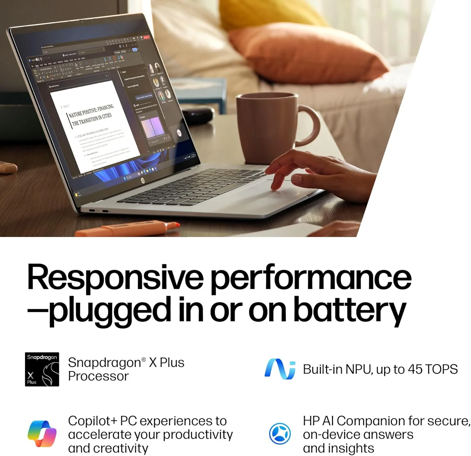 HP OmniBook 5 16 inch Next Gen AI PC, 2K Touchscreen, Snapdragon X Plus X1P-42-100, 16 GB RAM, 512 GB SSD, Qualcomm Adreno GPU, Windows 11 Home, Copilot+ PC, Glacier Silver, 16-fb0000nr