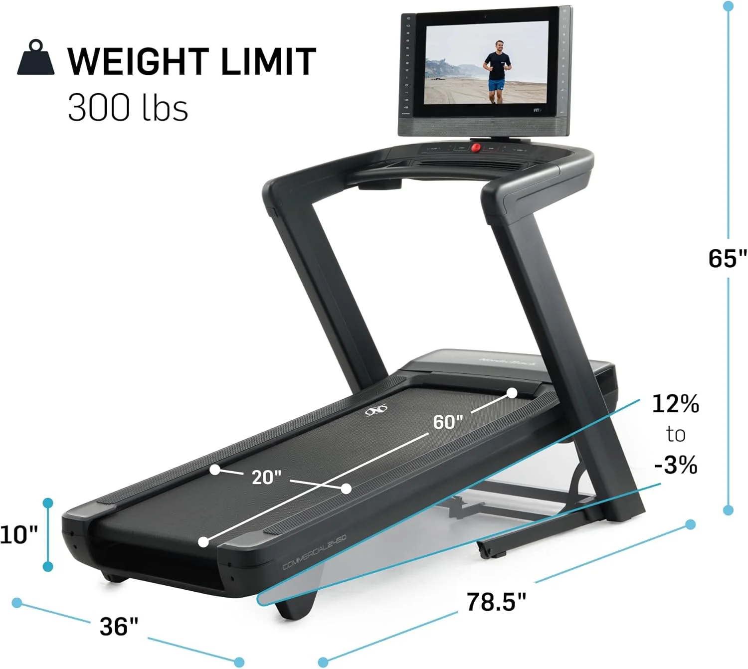 NordicTrack Commercial Series 2450; iFIT-Enabled Incline Treadmill for Running and Walking with 22” Pivoting Touchscreen and SpaceSaver Design