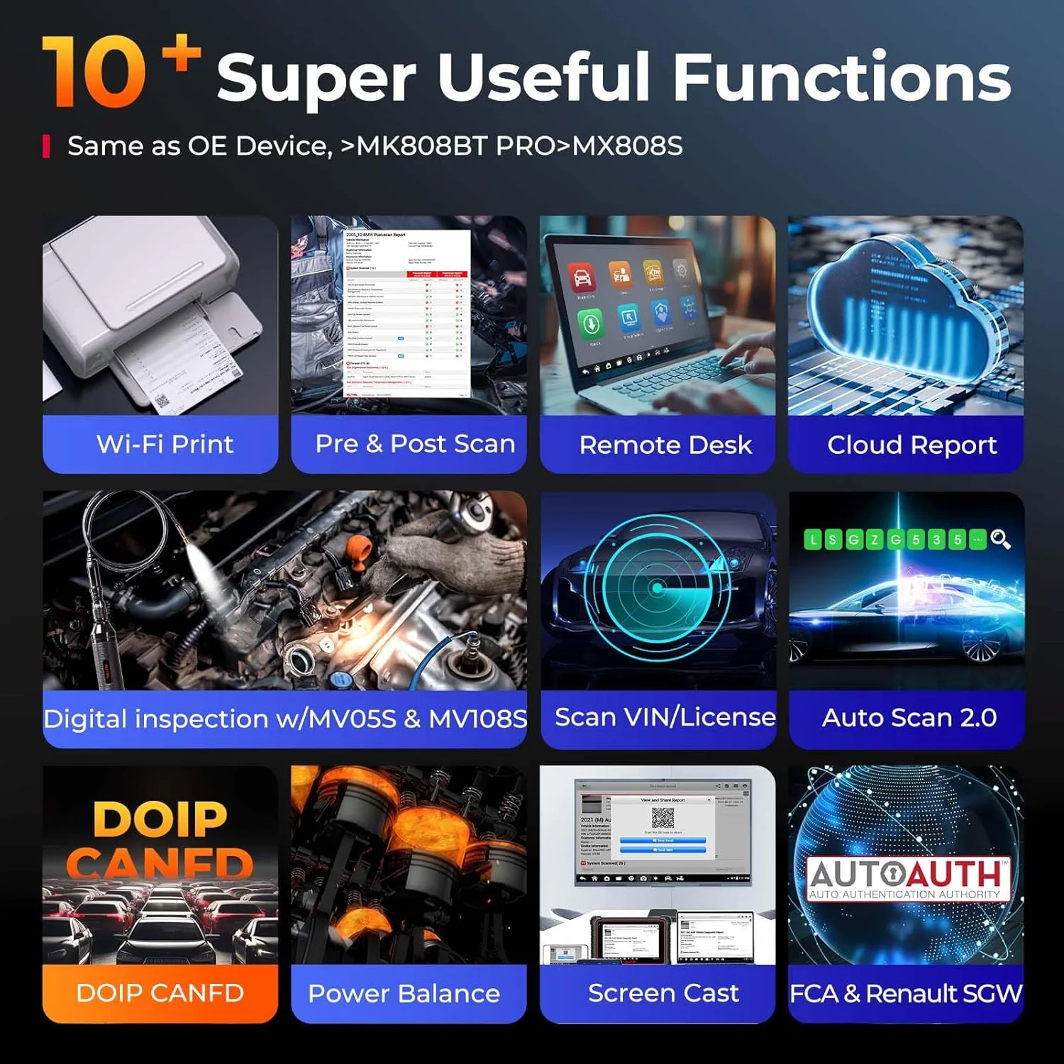 Autel Scanner MaxiCOM MK900, 2025 MK900 2.0 Bidirectional Diagnostic Tool as MK900BT, Pro Ver. of MX900 MK808S MK808BT MX808S MK808Z, 40+ Resets, 3000+ Active Tests, All Sys, CAN-FD&DOIP, OS 11, FCA