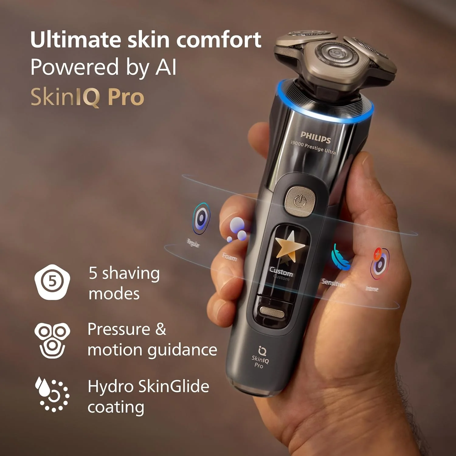 Philips Shaver i9000 Prestige Ultra, Wet & Dry Electric Shaver, Dark Slate, Skin IQ Pro Technology, Triple Lift & Cut System, 360 Rotating NanoTech Precision Blades, 5 Shaving Modes, Model XP9402/31