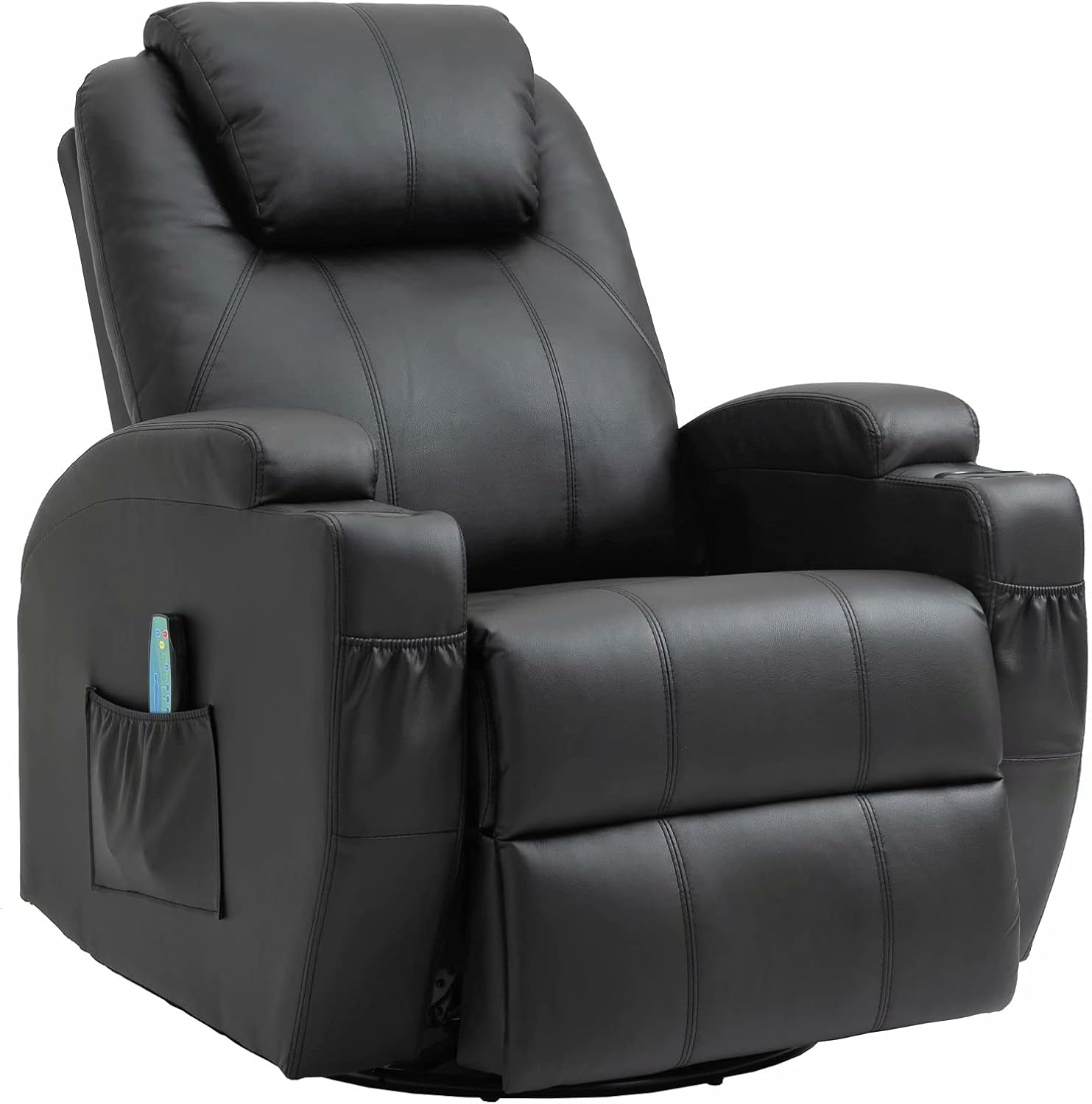 TV armchair, relaxation armchair, massage armchair, heating and vibration, remote control 360° rotation lever, black