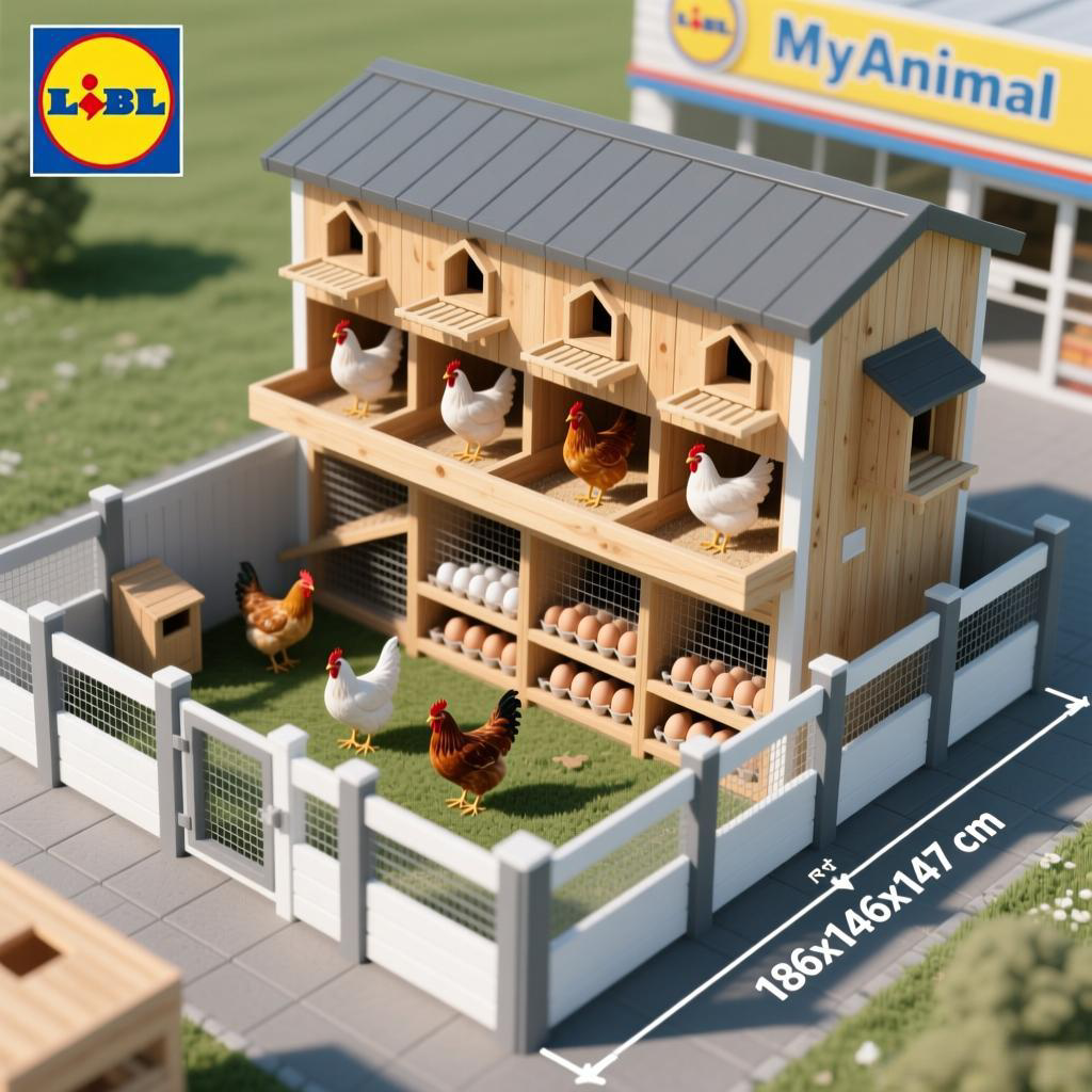 Miweba MyAnimal Hühnerstall MH-15 XXL | 186x146x147 cm - Für 7 Hühner - Nistkasten mit Freilaufgehege - Sitzstange - Winterfest - 2 Ebenen - Hühnerhaus mit Eiablage - Kiefernholz - Voliere (Braun)