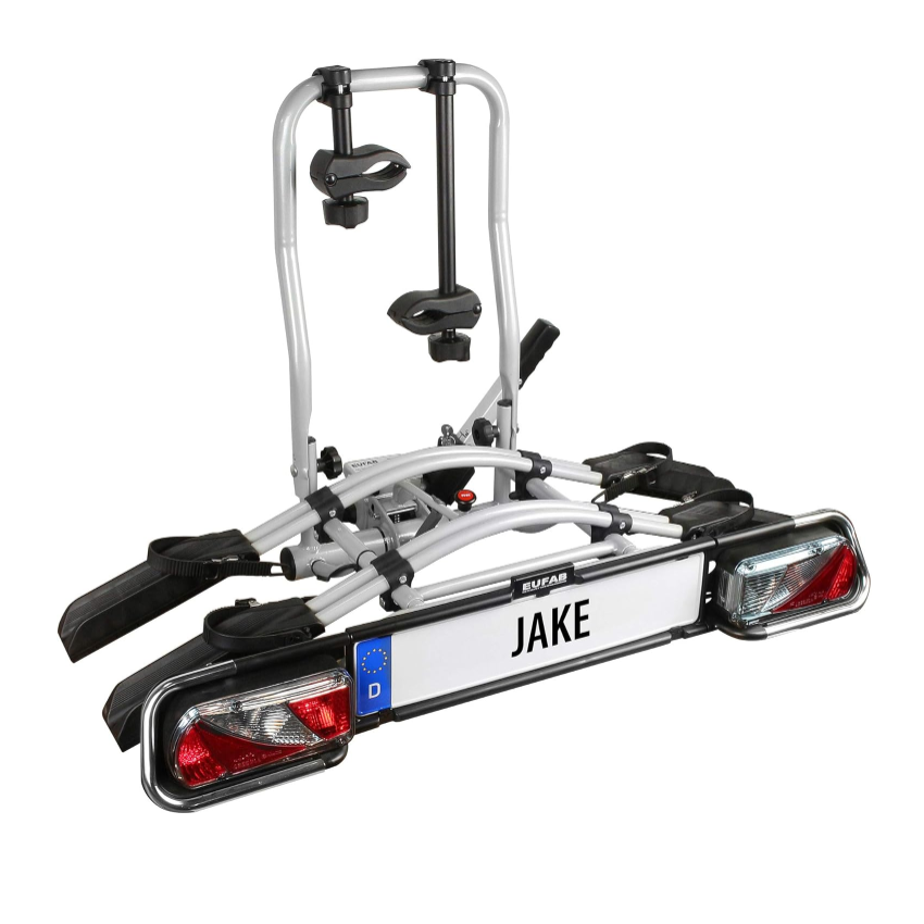 EUFAB Jake 11510 Bicycle Carrier, Suitable for E-Bike, Partially Pre-Assembled, Expandable, Anti-Theft Protection, for 2 Bikes, for Trailer Coupling
