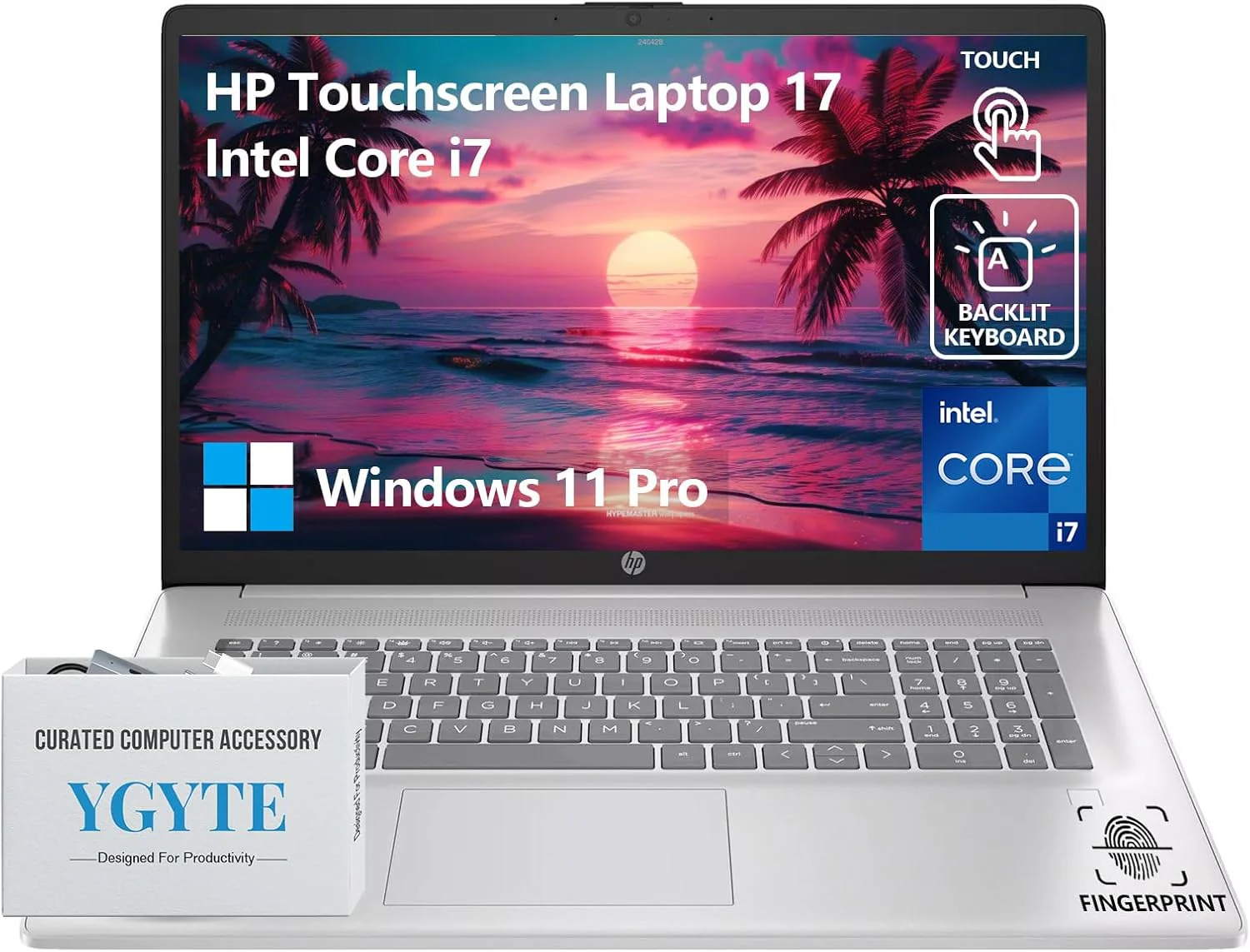 HP 17 Inch Laptop Touchscreen Computer, 17.3 HD+ Touch Screen Business Laptop, Intel 10-Core i7, 64GB RAM 2TB SSD, Windows 11 Pro, Backlit 10-Key, Fingerprint Reader