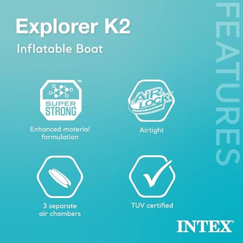 Intex 68307EP Explorer K2 Inflatable Kayak Set: Includes Deluxe 86in Aluminum Oars and High-Output Pump – SuperStrong PVC – Adjustable Seats with Backrest – 2-Person – 400lb Weight Capacity