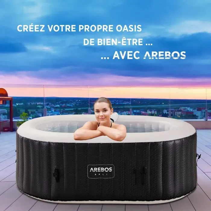 AREBOS Spa Gonflable avec éclairage LED | Gonflable | Intérieur & Extérieur | 190x120 cm Ovale | 2 Personnes