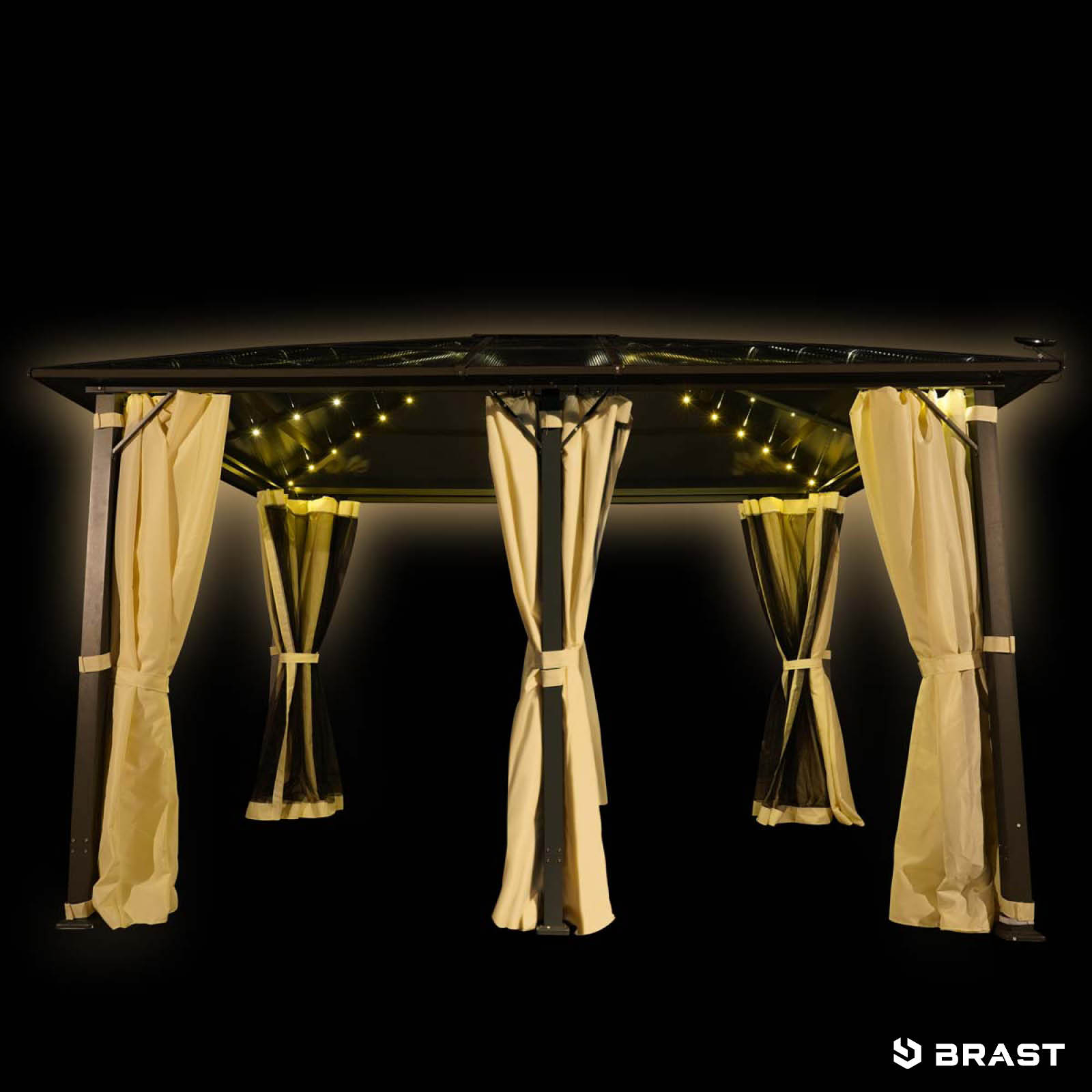 BRAST Alu-Pavillon PREMIUM 3,6x4,8m beige inkl. LEDs