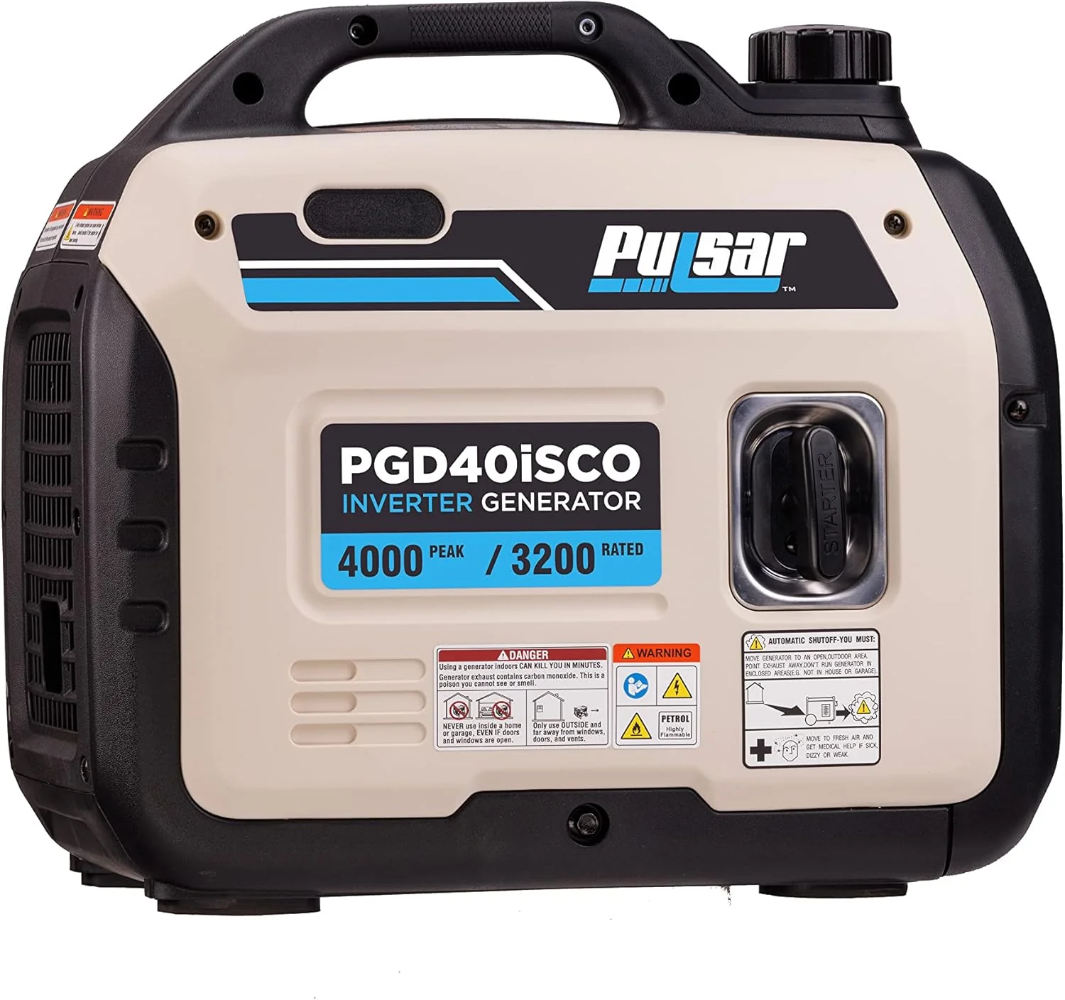 Pulsar PGD40ISCO Ultra Light Quiet 4000W Portable Gas Inverter Generator, white