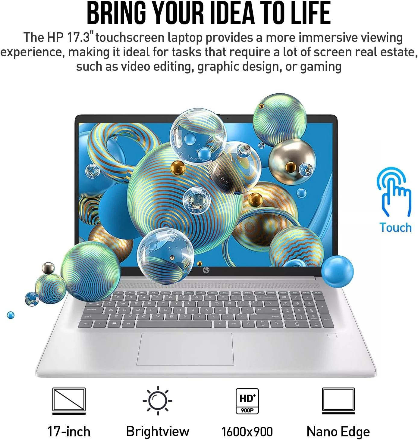 HP 17 Inch Laptop Touchscreen Computer, 17.3