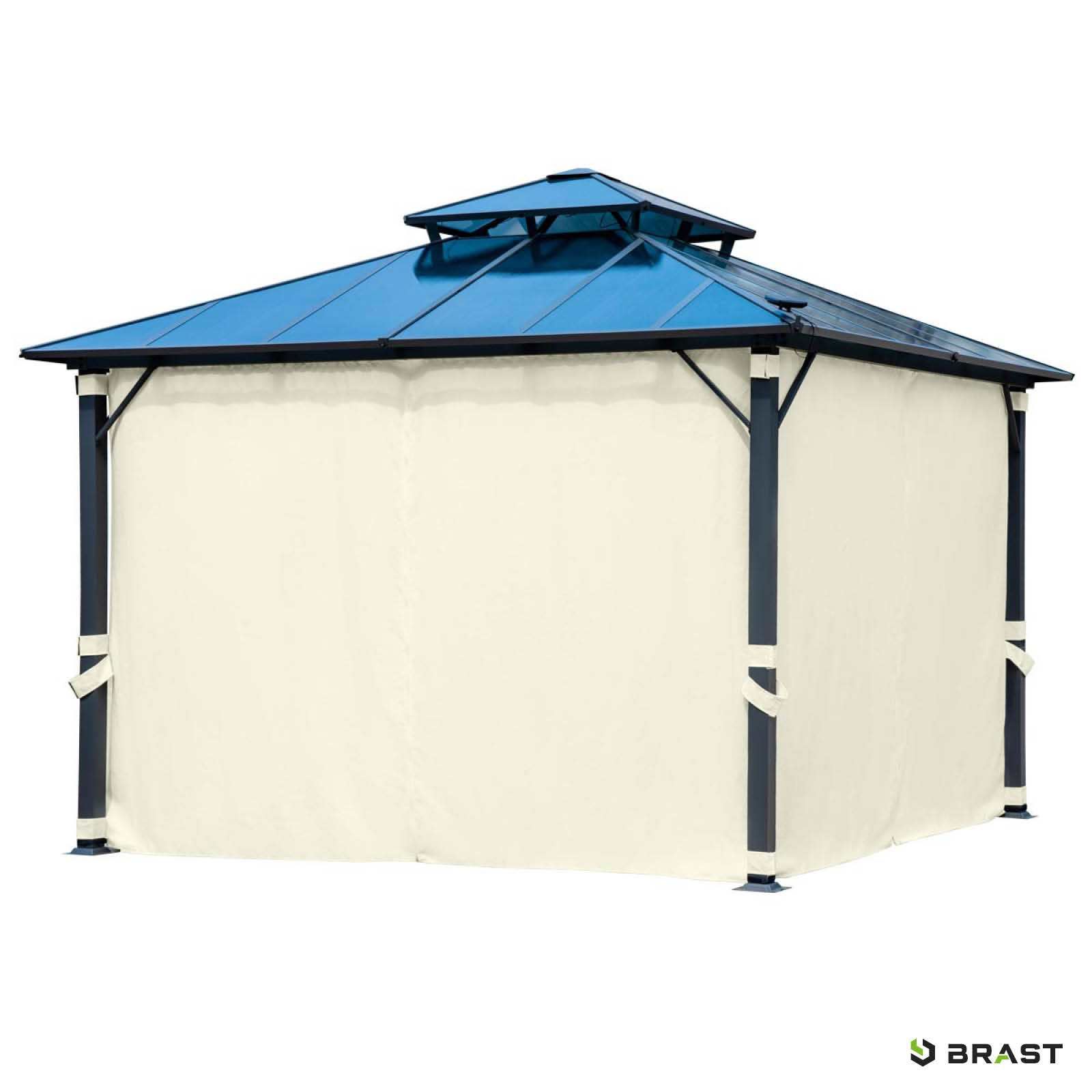 BRAST Alu Pavillon PAGODE 3,5x3,5m beige mit Moskitonetz & LED-Beleuchtung