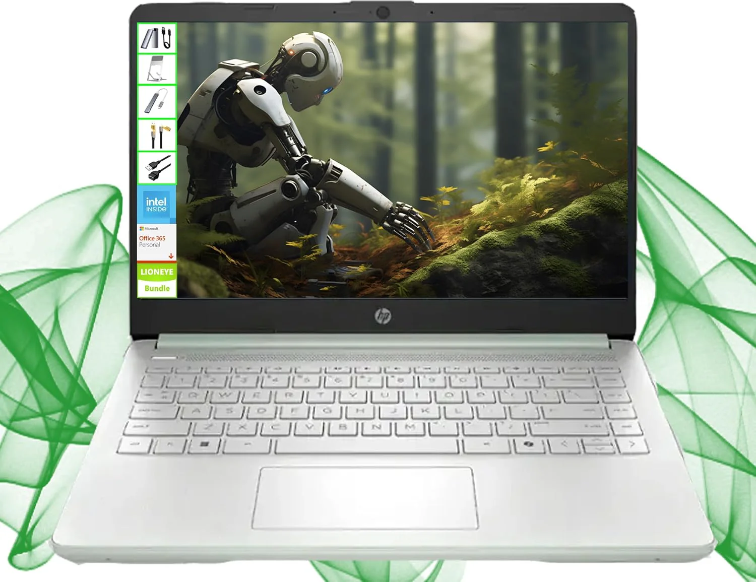 HP Laptop with Microsoft Office and 1TB Cloud Storage (1-Year) | 14 inch HD Computer | 16GB RAM | 128GB UFS & 128GB Portable SSD| Intel 4-Core CPU(Beat i3-10110U)| Windows 11 Home in S Mode| LE Bundle